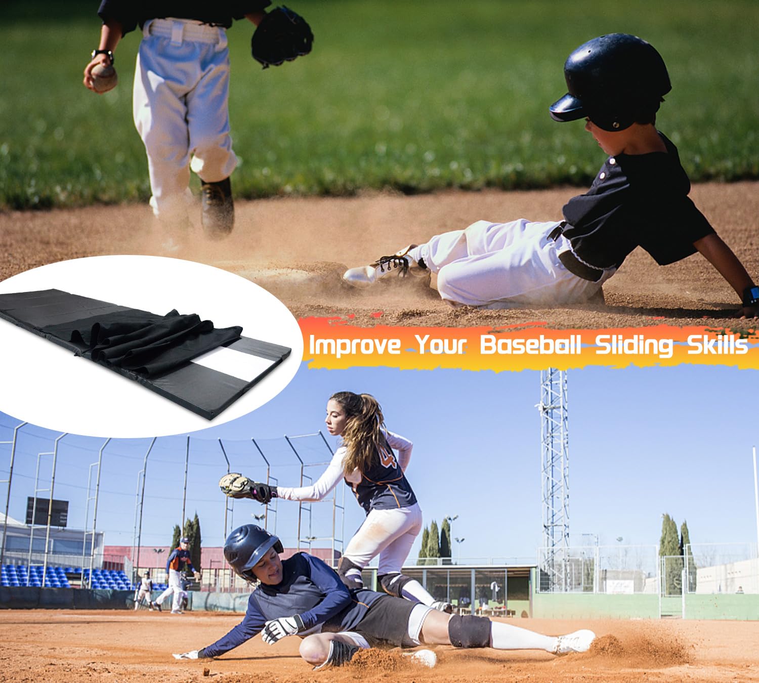 Baseball Sliding Mat for Training - Foldable 10x3.6ft Sliding Pad for Baseball & Softball | Youth Practice, Slide Rite Mat Trainer | Perfect for Indoor/Outdoor Drills & Field Training