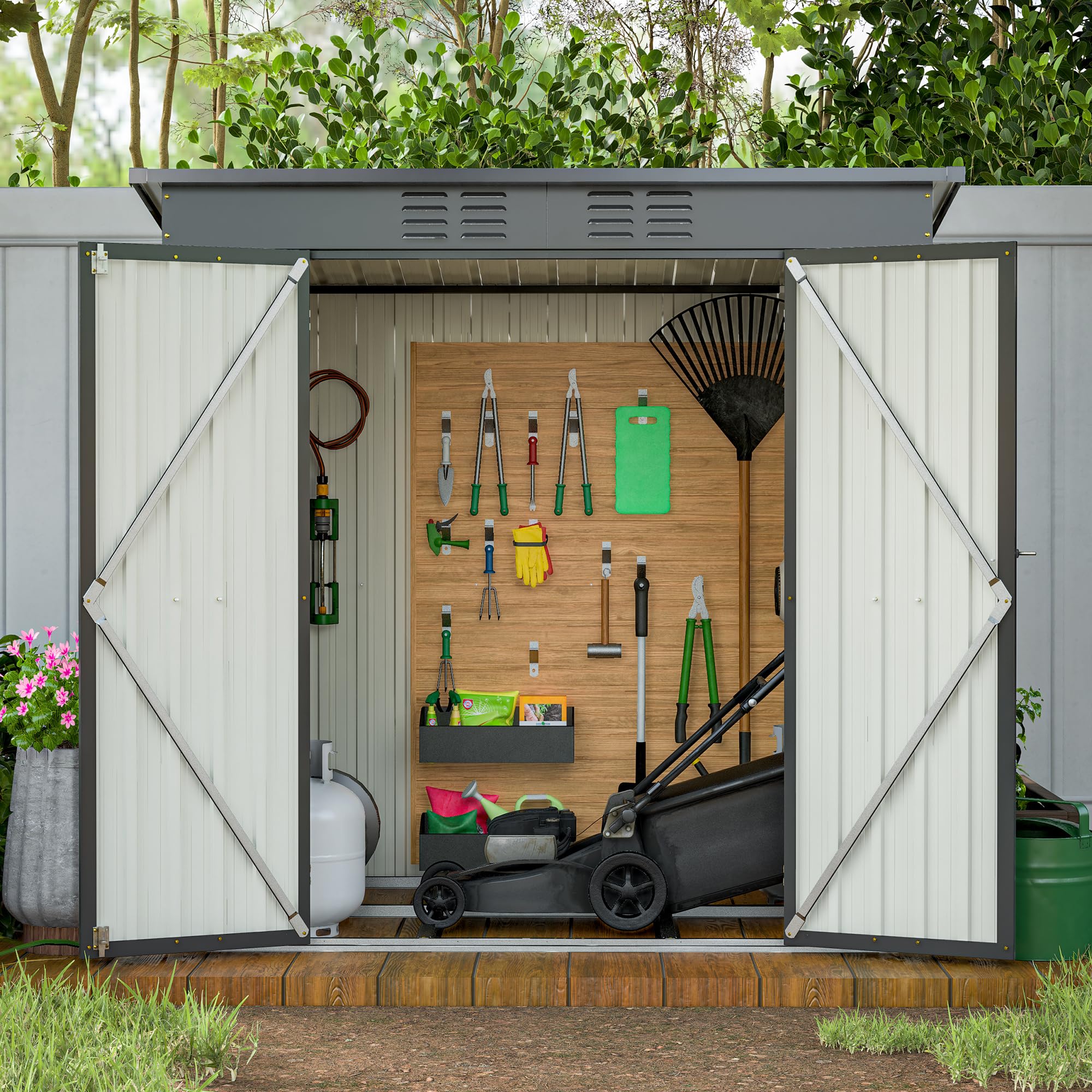 6x4 FT Heavy Duty Outdoor Storage Shed - Galvanized Steel Metal Garden Shed with Lockable Double Doors | Waterproof & Rust-Resistant | Perfect for Backyard, Patio, Lawn Equipment & Outdoor Storage (Black)