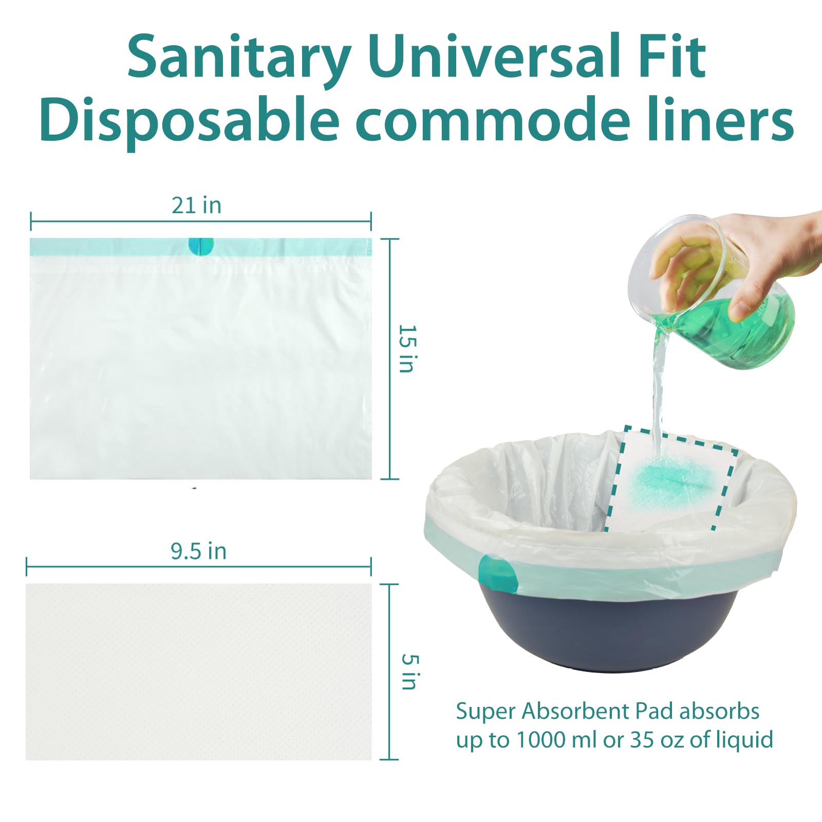 **Disposable Commode Liners with Absorbent Pads - 100 Count Value Pack, Universal Fit for Adult Portable Toilets & Bedside Commodes (100 Bags + 100 Pads) - Ideal for Home Care, Elderly, and Post-Surgery Use**