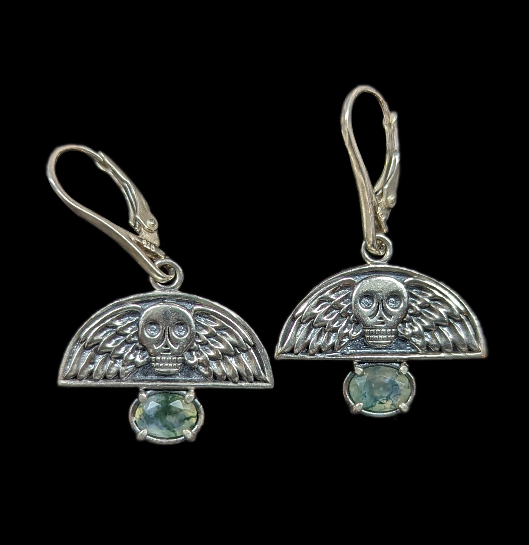 Antiqued Sterling Silver Moss Agate Earrings for Women - Vintage Style Dangle Earrings for Casual Wear, Parties & Special Occasions