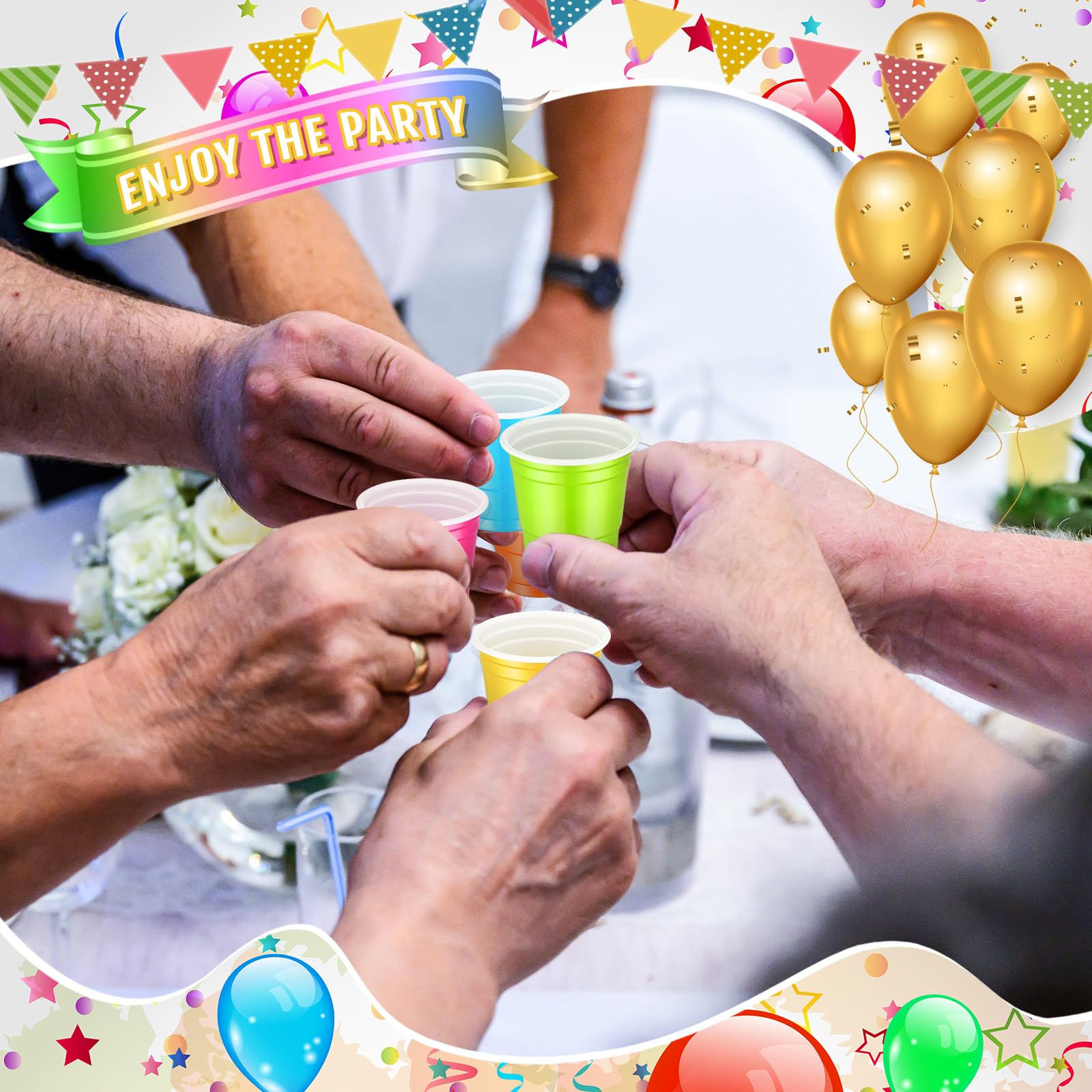 200-Pack 2 oz Disposable Plastic Shot Glasses - Multi-Color Mini Cups for Easter, Weddings, Baby Showers, Graduations & Summer Parties - Perfect for Beer Tasting, Cocktails & Beverage Serving (5 Colors)