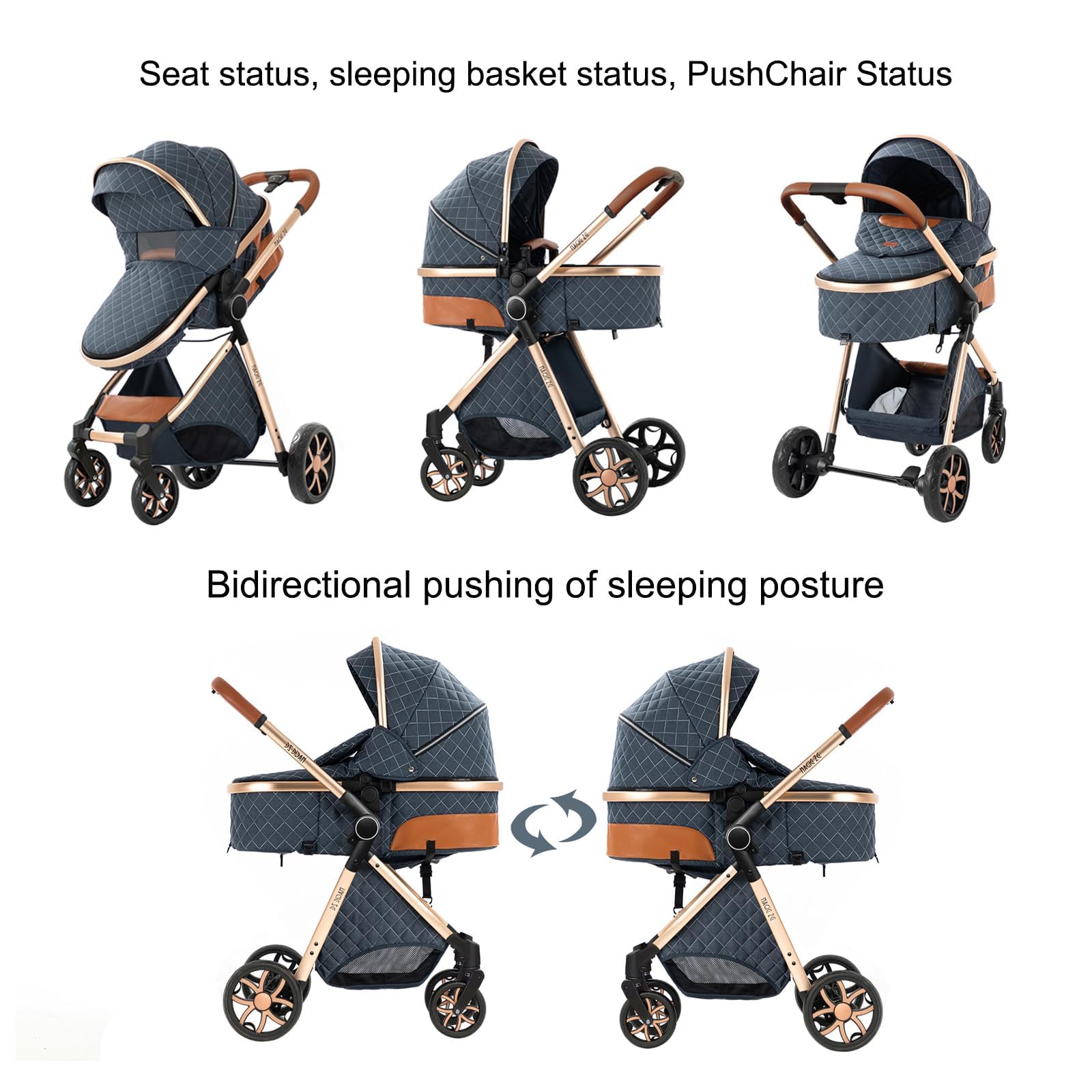 2 in 1 Convertible Baby Stroller with Bassinet - Reversible Standard Pram, Portable Foldable Pushchair & Infant Buggy for Newborn to Toddler | Perfect for Travel, Shopping & Outdoor Walks (2USV9-BG)