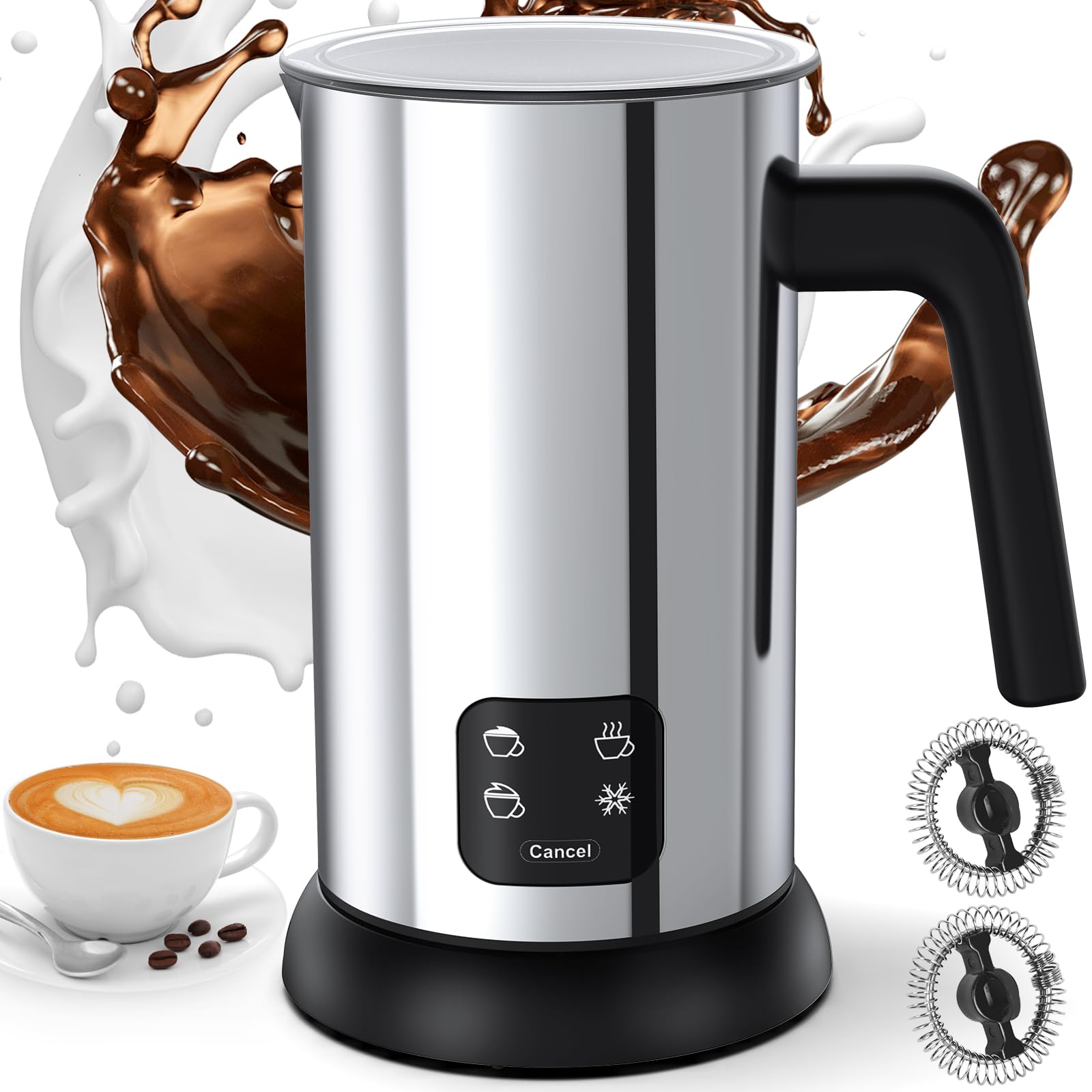 Homtronics 4-in-1 Electric Milk Frother & Steamer - 10 oz Stainless Steel Hot/Cold Foam Maker for Latte, Cappuccino & Hot Chocolate | Perfect for Home Coffee Bars, Breakfast & DIY Coffee Shops
