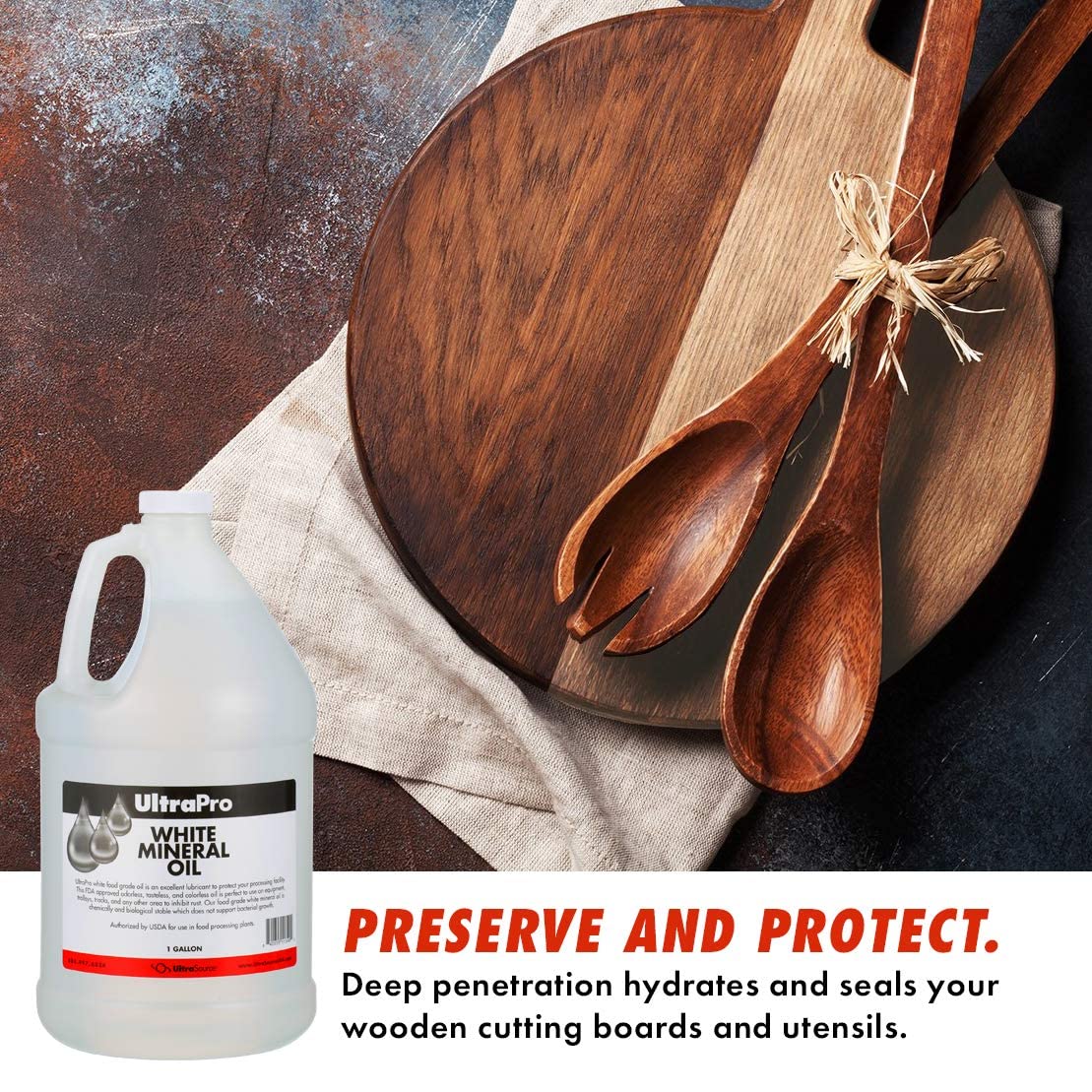 Food Grade Mineral Oil for Cutting Boards & Butcher Blocks - UltraPro 100% Pure USP Grade Lubricant for Wood, Stainless Steel, Knives & Tools (4-Pack 1 Gallon Jugs) - Ideal for Kitchen, Workshop & Food Processing Equipment Maintenance