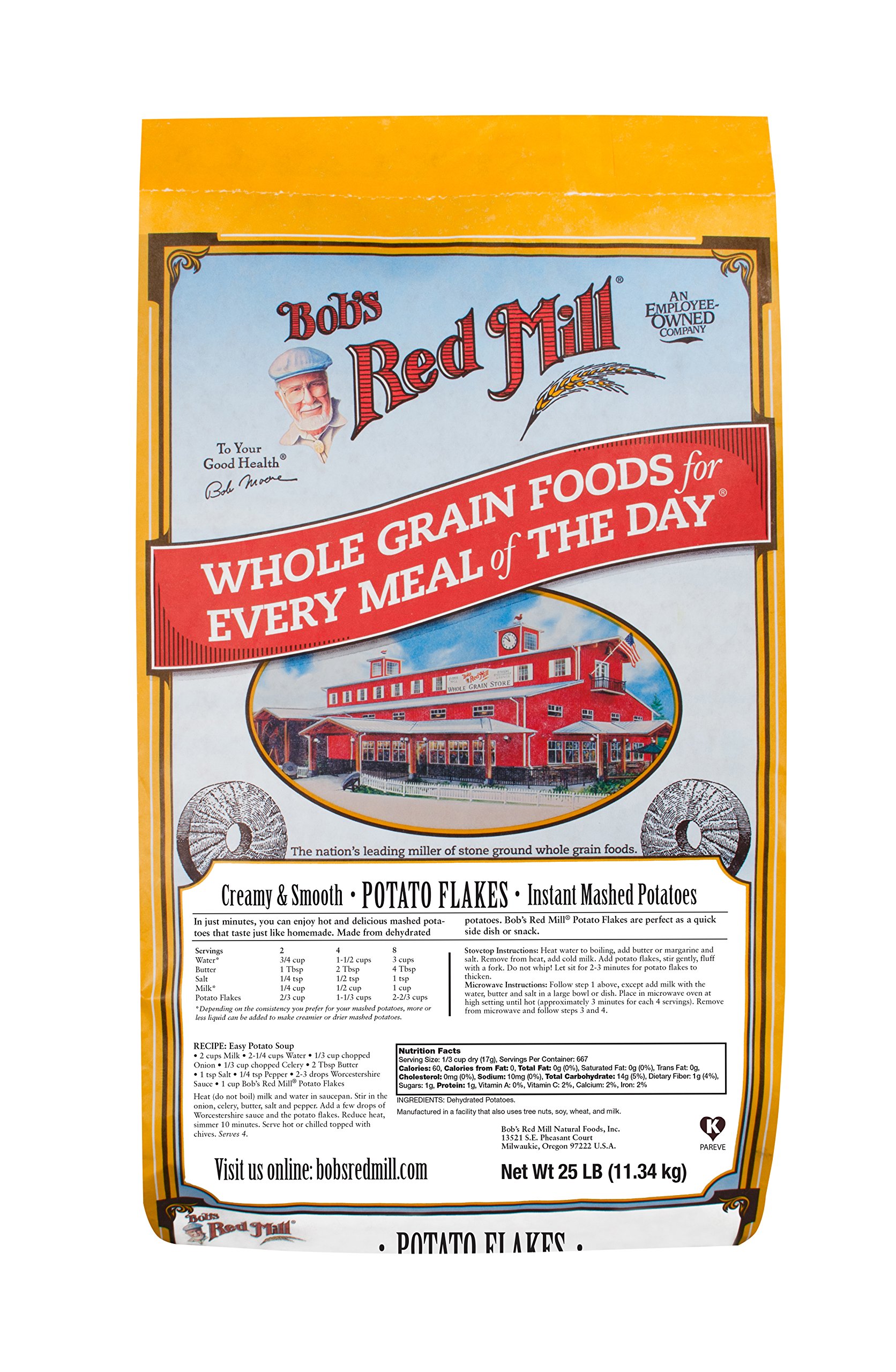 Bob's Red Mill Instant Mashed Potatoes - Creamy Potato Flakes, 25 lb (11.34 kg) - Quick & Easy Side Dish for Family Dinners, Holiday Meals & Camping Trips