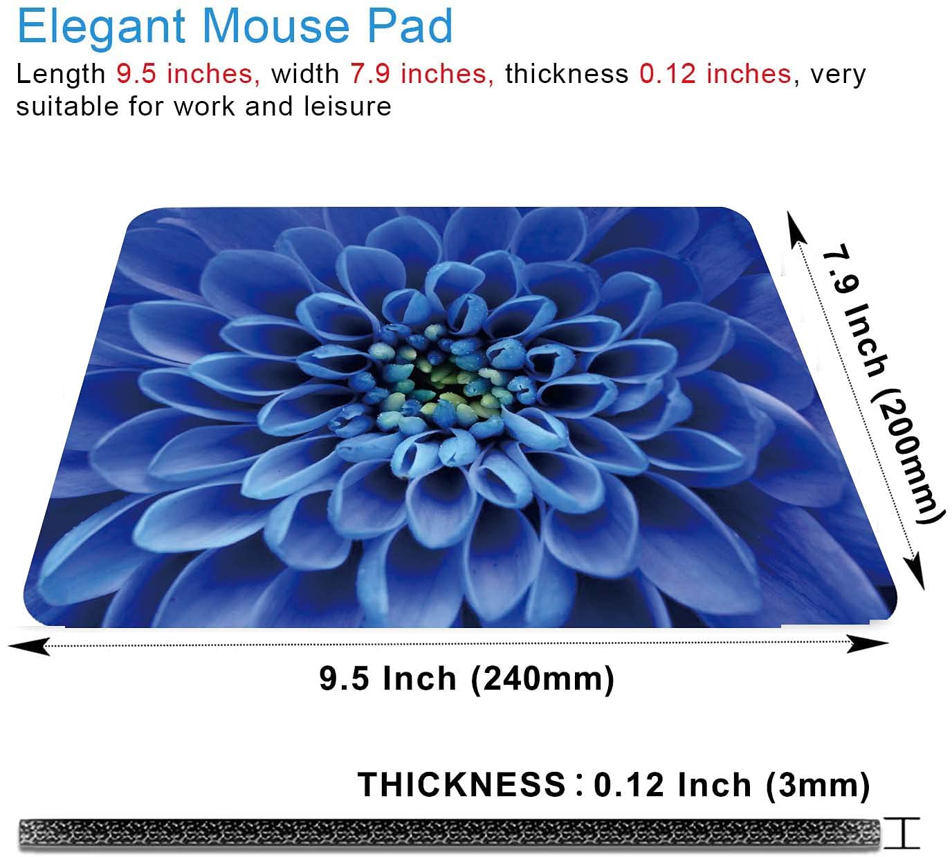 Blue Floral Mouse Pad - Cute Small Mousepad with Non-Slip Rubber Base for Laptop & PC - Portable Office Desk Accessory for Work, Gaming & Home Use