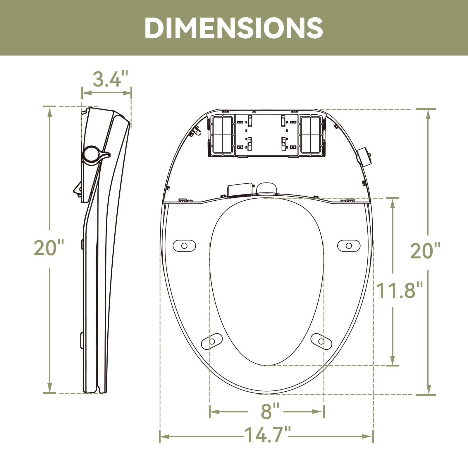 HOROW T0338W One Piece Toilet with Non-Electric Bidet Seat - Elongated ADA Compliant Chair Height Toilet with Adjustable Nozzles, Dual Flush & Soft Close Seat - White (MAP 1000g) - Perfect for Modern Bathrooms, Elderly-Friendly Homes & Water-Saving Households