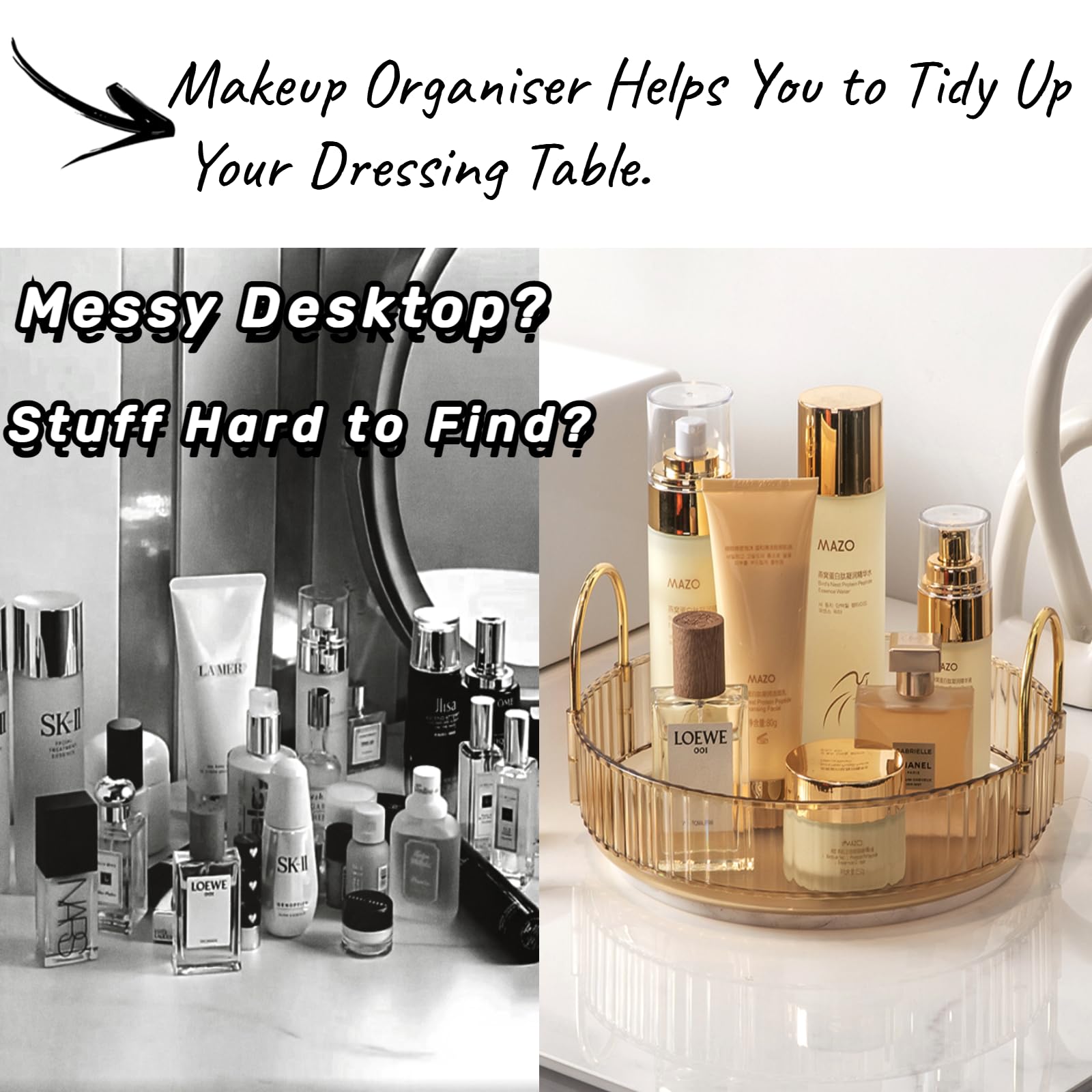 360° Rotatable Makeup Organizer & Cosmetic Storage - Thigies Beauty Organizer with Skincare Compartments | Perfect for Vanity Table, Bathroom Counter & Travel Beauty Case