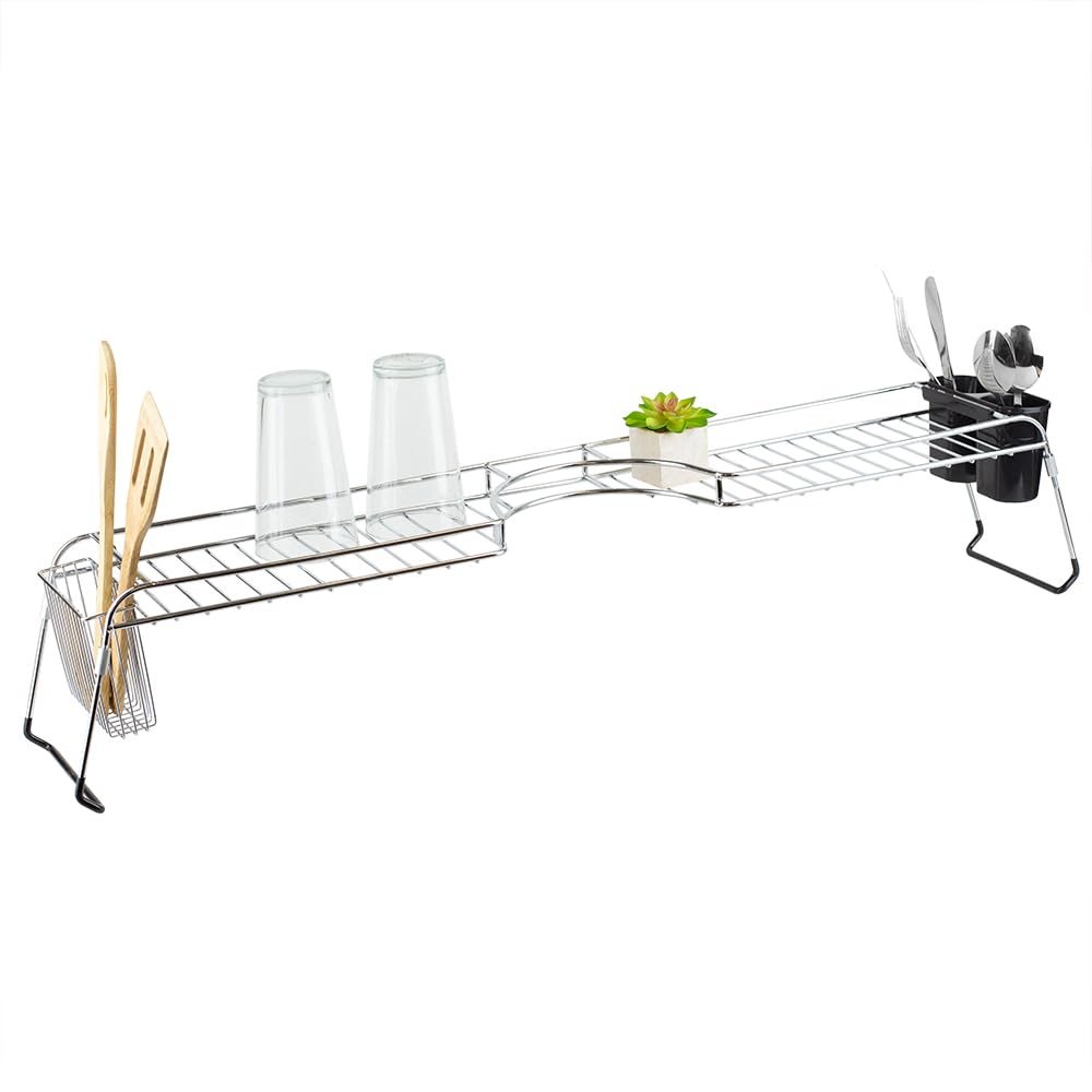 Stainless Steel Over Sink Shelf Organizer - Chrome Kitchen Sink Storage for Soap, Sponges, Scrubbers & Utensils | Space-Saving Countertop Solution for Small Kitchens & Apartments
