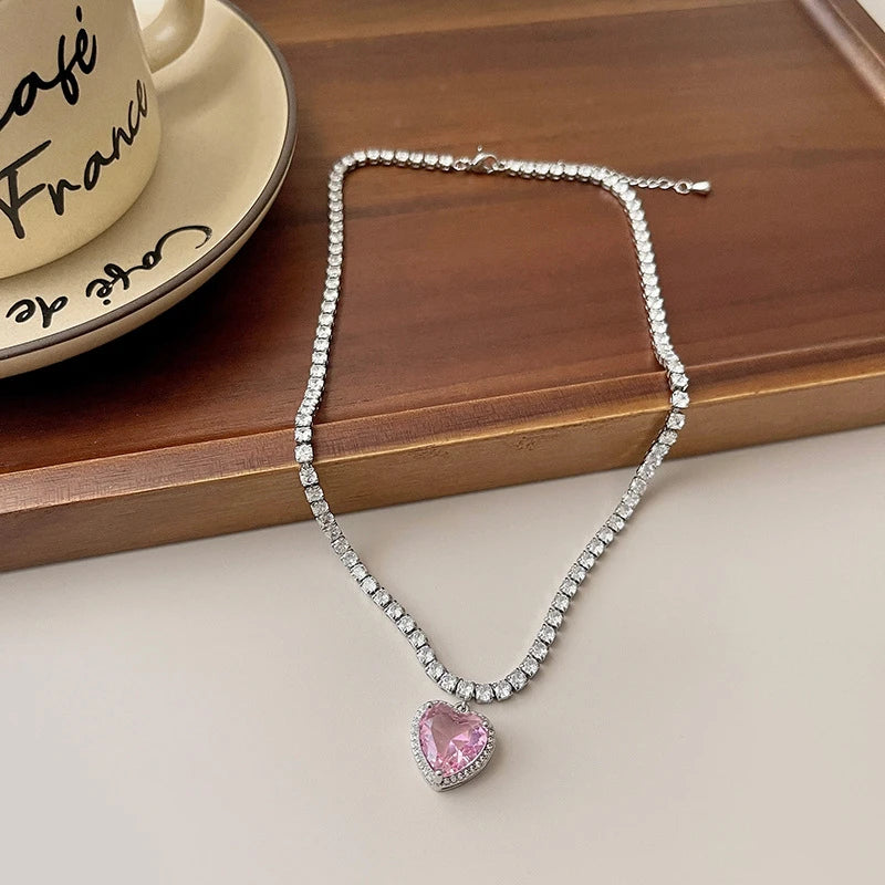 Lover Girl Pink Heart Necklace - Elegant Rose Gold Plated Jewelry for Women, Perfect Gift for Valentine's Day, Anniversary & Romantic Occasions