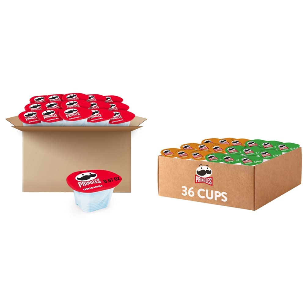 Pringles Original & Variety Pack Potato Crisps Chips - 72 Snack Stacks Cups (36 Each) | Perfect for Lunch Boxes, Office Snacks, Road Trips & Party Platters