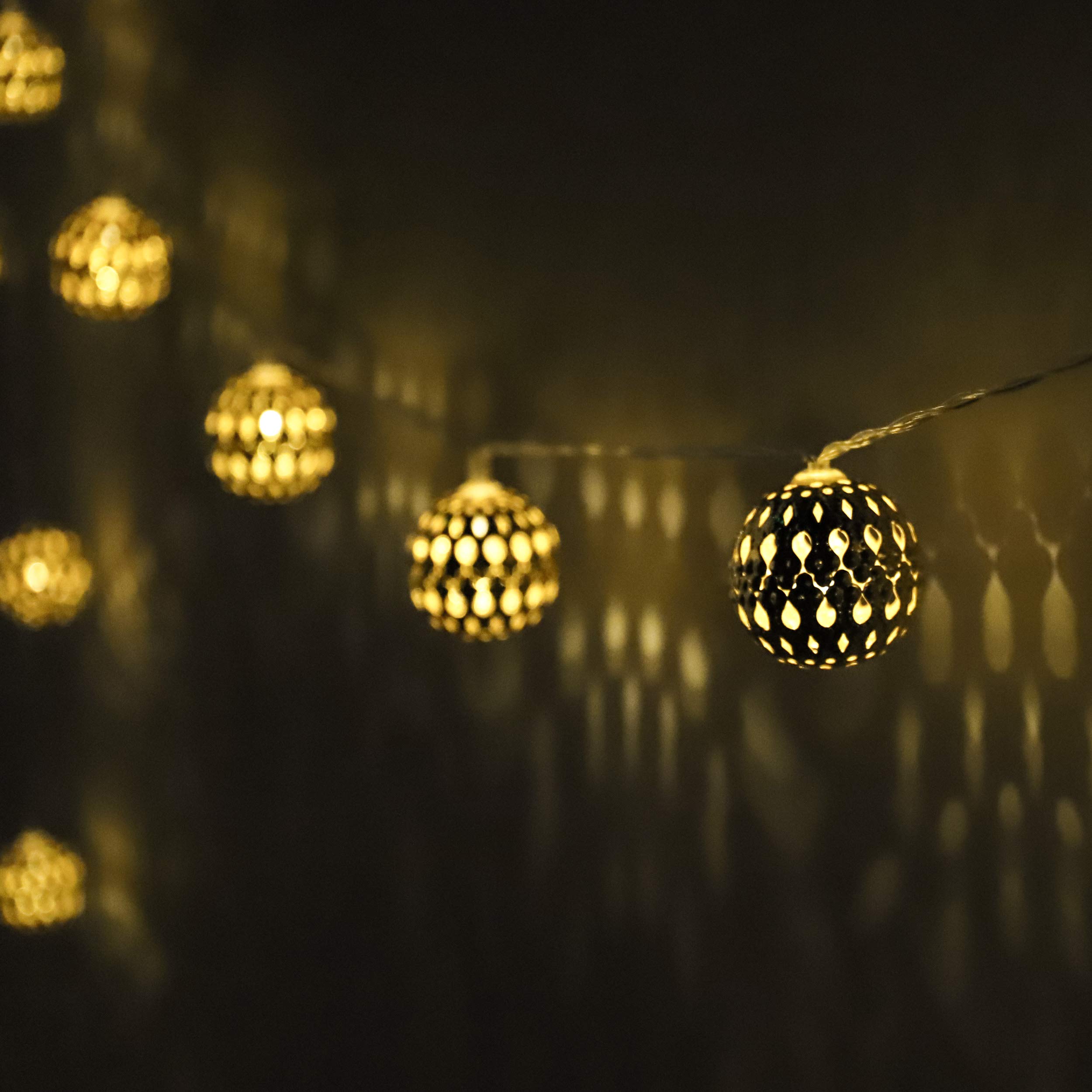 Battery Powered Moroccan String Lights - 40 Silver LED Globe Lights with Timer, Warm White for Wedding, Party, Holiday & Home Decor | 16 ft Auto On/Off | Perfect for Christmas, Birthday & Outdoor Events