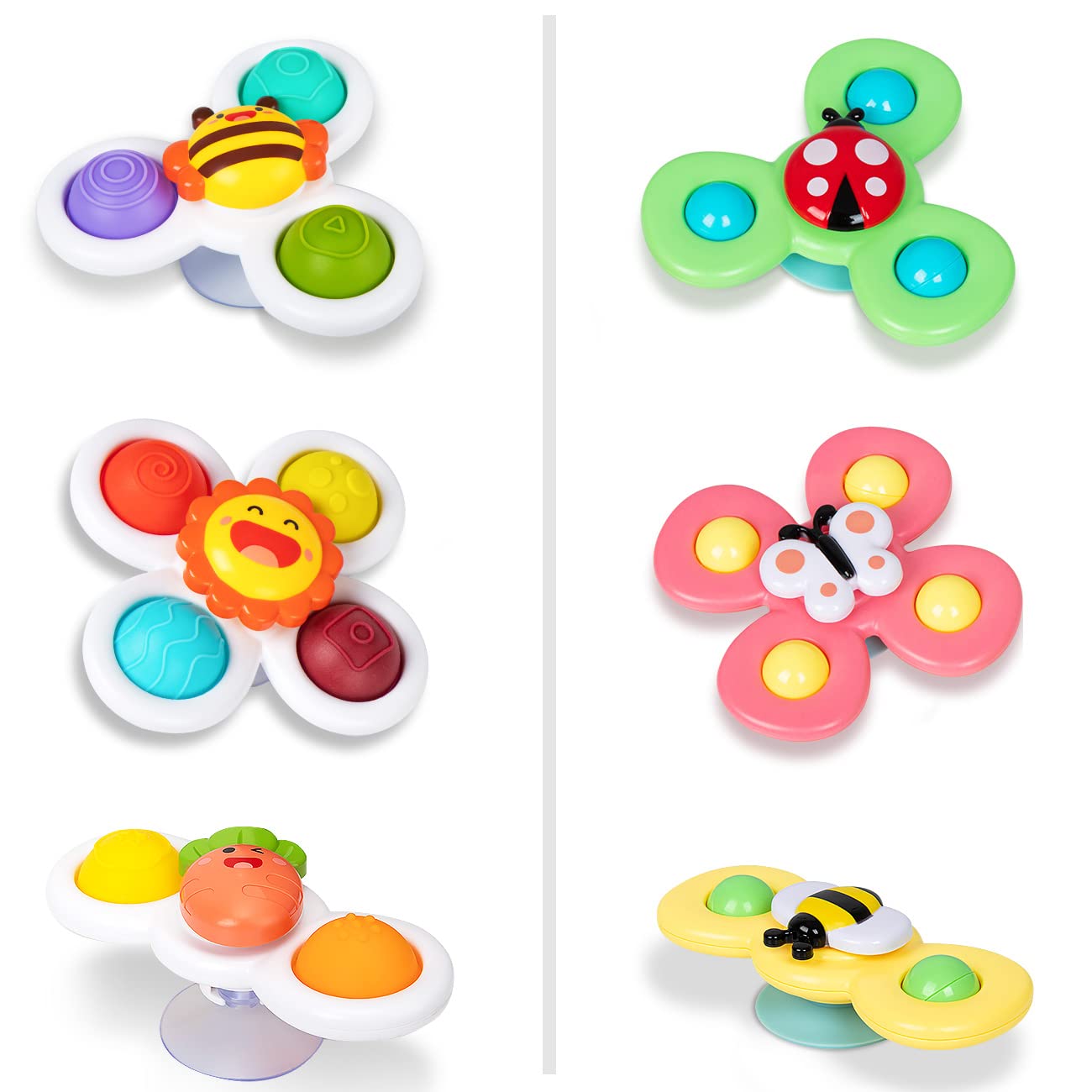 Suction Cup Spinner Toys - Fun Fidget Sensory Toys for Kids, Stress Relief for Adults | Perfect Baby Boy & Girl Birthday Gifts | Use for Classroom, Car Travel, Office Desk & Home Play