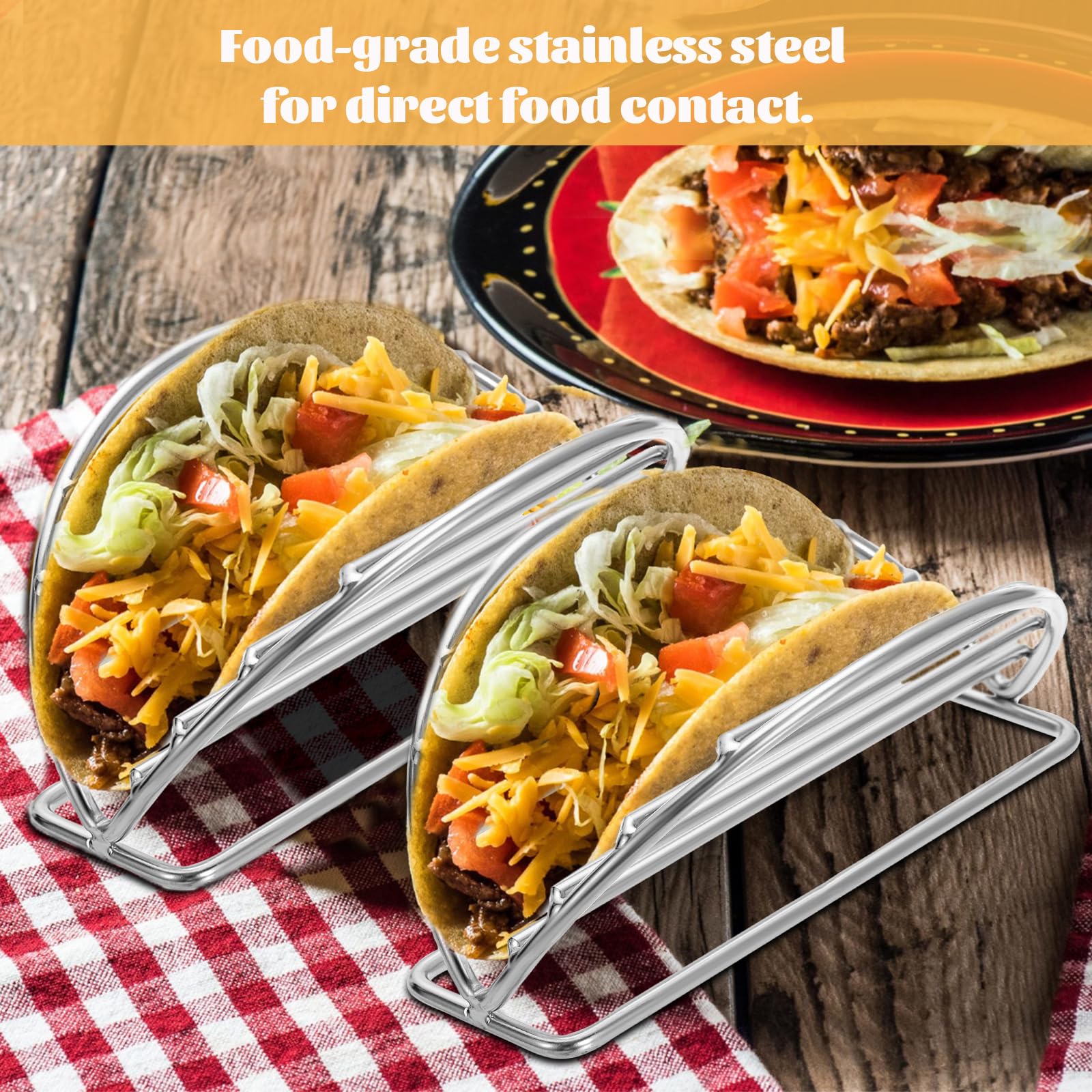 5-Pack Stainless Steel Taco Holders Stand - Durable Taco Rack for Soft & Hard Shell Tacos, Burritos & Tortillas - Perfect for Taco Bars, Kitchens & Restaurants - Ideal for Parties, Family Gatherings & Mexican Food Lovers