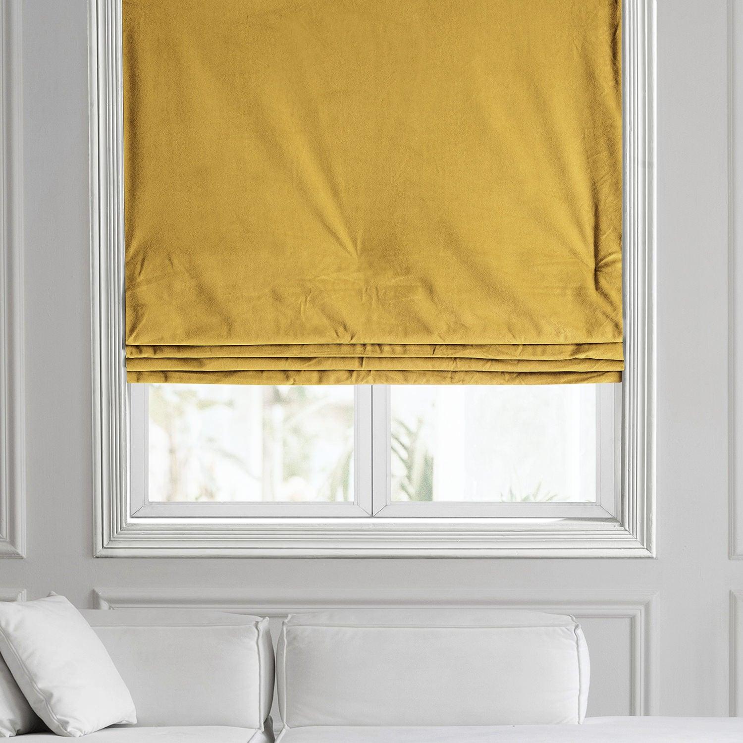 Fool's Gold Signature Velvet Roman Shade - Blackout Window Treatment for Bedroom & Living Room - Elegant Home Decor
