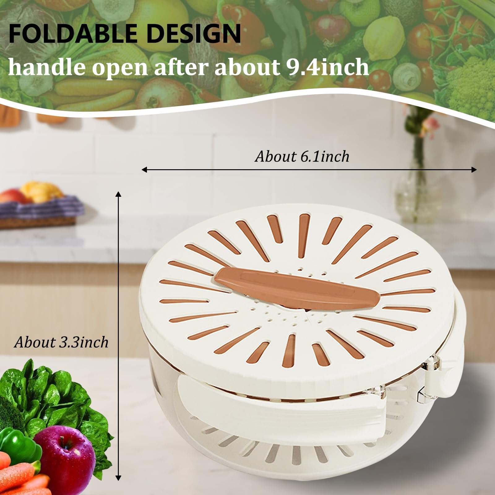 2-in-1 Multifunctional Fruit Washing Bowl with Drain Basket & Handle - Vegetable & Berry Strainer Container for Kitchen, Camping & Picnics (Brown, 2-Pack)