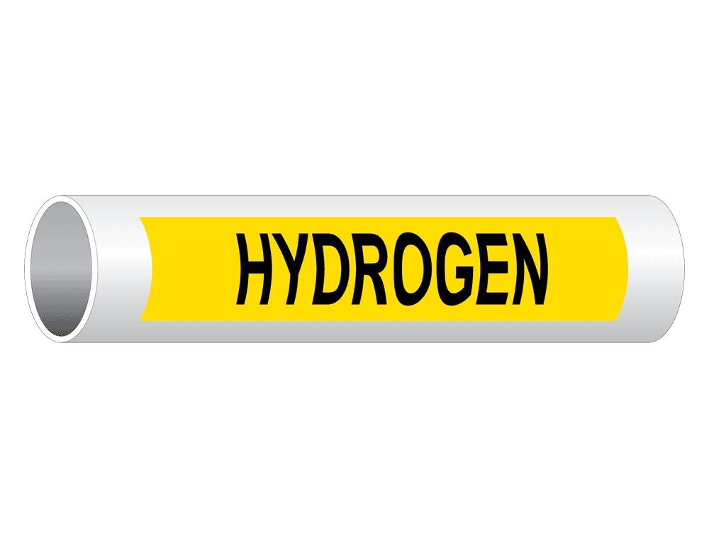 Hydrogen Pipe Label Decal - 8x2 Inch 5-Pack Vinyl Pipe Markers with Black Legend on Yellow Background | OSHA Compliant Hazmat Safety Signs for Industrial Gas Pipes & Chemical Storage Areas