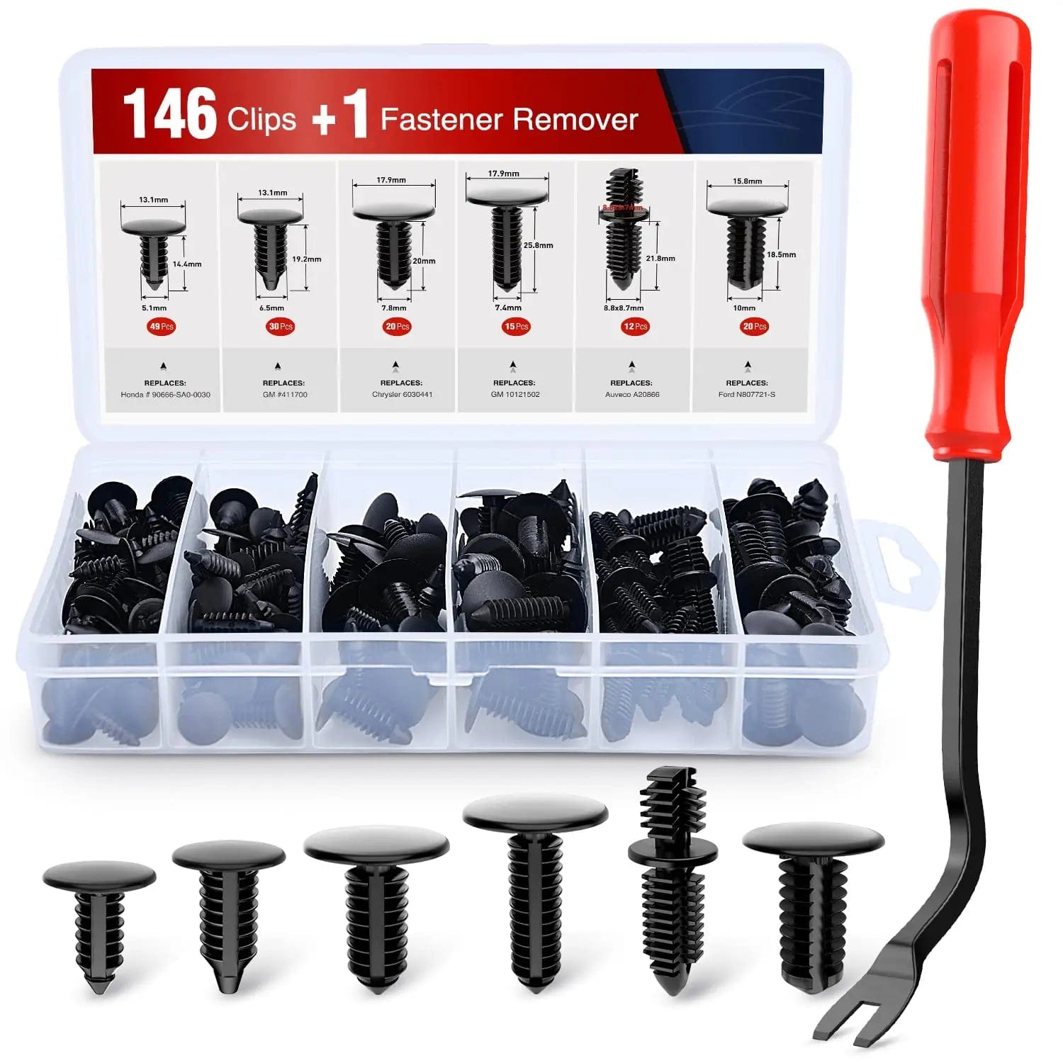 147 Pcs Bumper Retainer Clips Car Push Retainer Kit - Universal Auto Fasteners for Car Bumpers, Fenders & Trim - DIY Car Repair & Maintenance Accessories