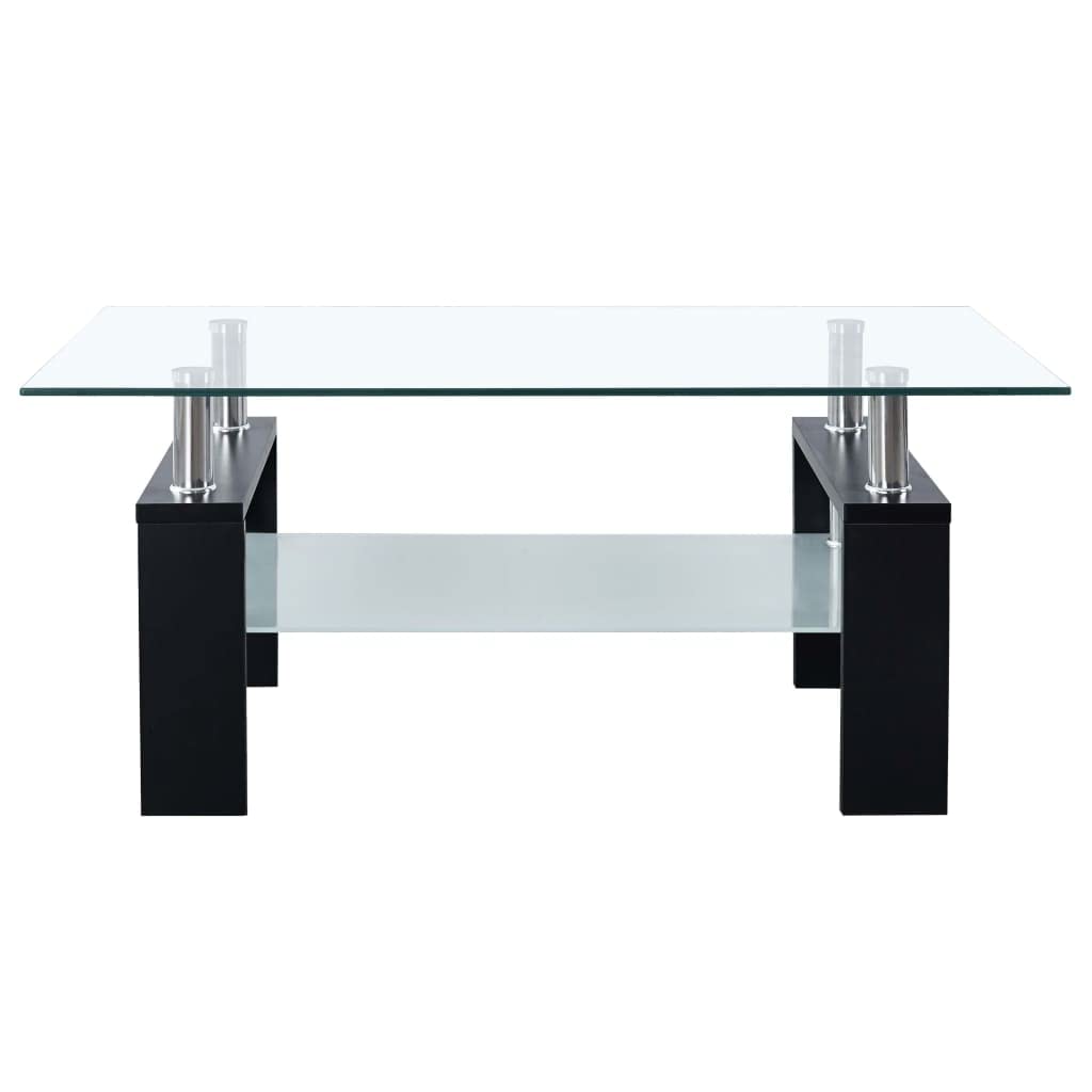 Modern Coffee Table with Storage - 2-Tier Tempered Glass Center Table for Living Room (37.4