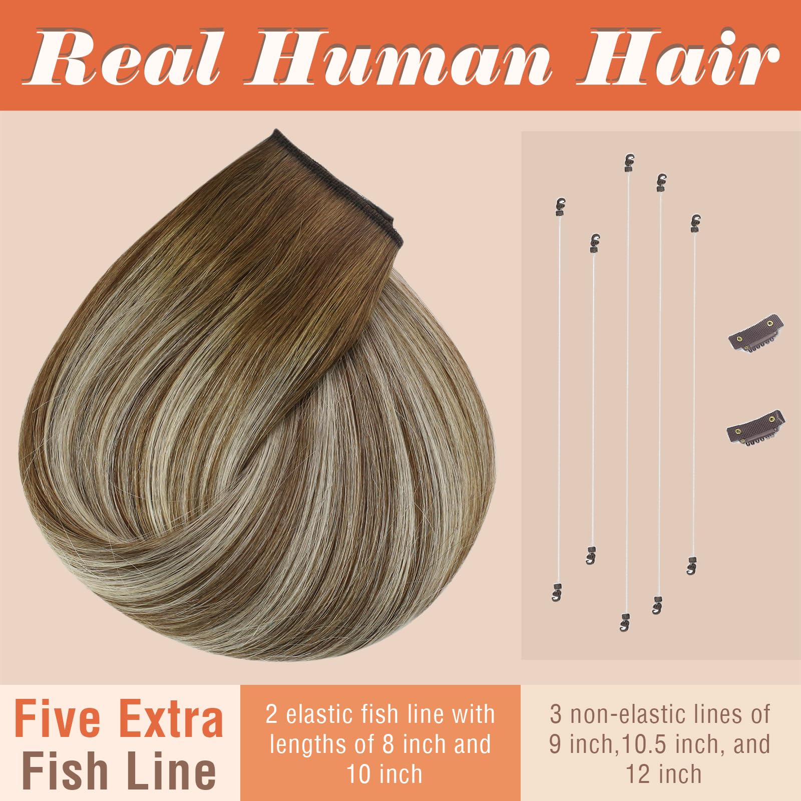 Sunny Hair Extensions 18inch Human Hair Clip-in Extensions - Medium Brown to Platinum Blonde Ombre, 80g Remy Hair for Full Head Coverage | Perfect for Parties, Weddings & Daily Styling