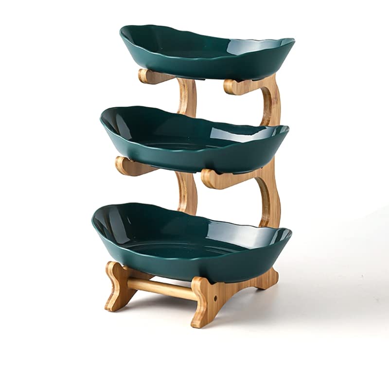 3-Tier Green Wooden Fruit Plate with Holder - Snack, Candy & Food Serving Tray for Kitchen Organization, Party Display & Home Decor - Perfect for Desserts, Appetizers & Entertaining Guests