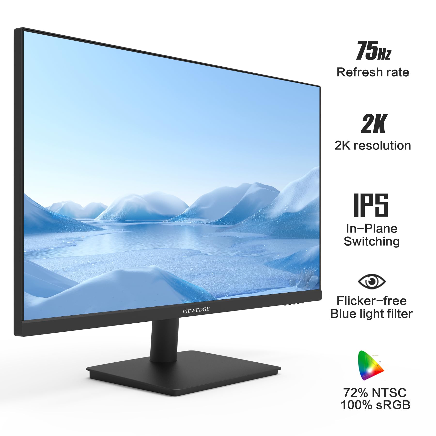 27 Inch 2K QHD Computer Monitor - 2560x1440 IPS Panel, 75Hz Refresh Rate, HDMI & DP Ports, VESA Wall Mountable, Eye Care Technology - Perfect for Home Office, Gaming, and Professional Workstations