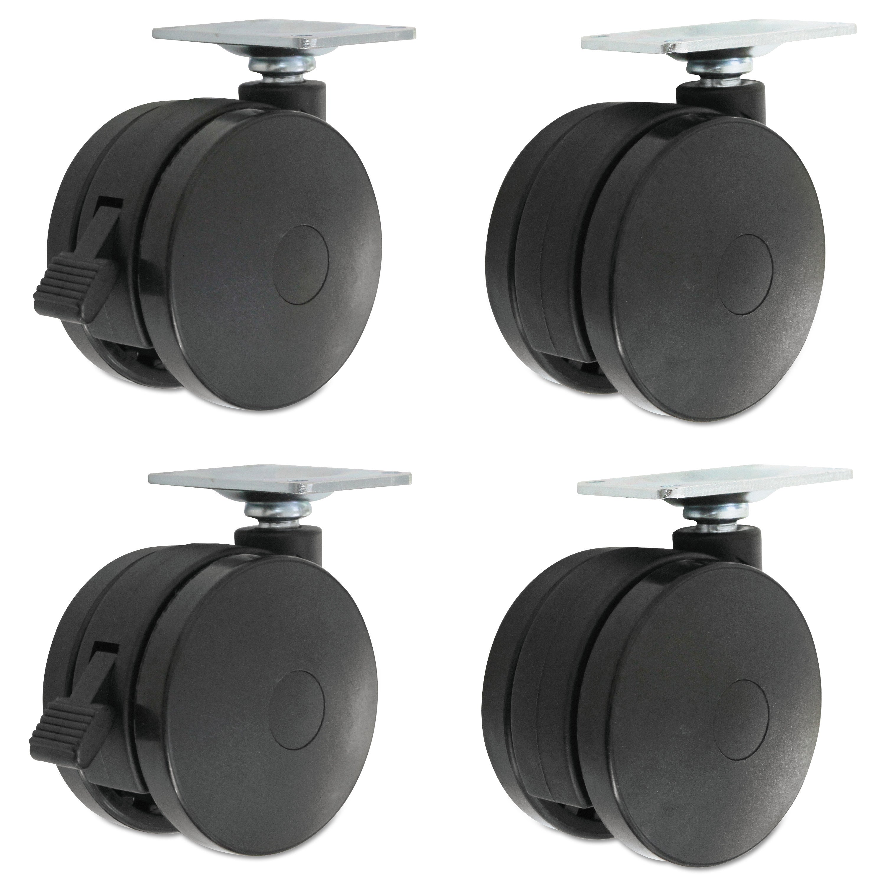 Alera® 2-Wheel Black Casters with Grip Ring Stem for Height Adjustable Tables - Set of 4 | Perfect for Office Desks, Workbenches & Rolling Furniture