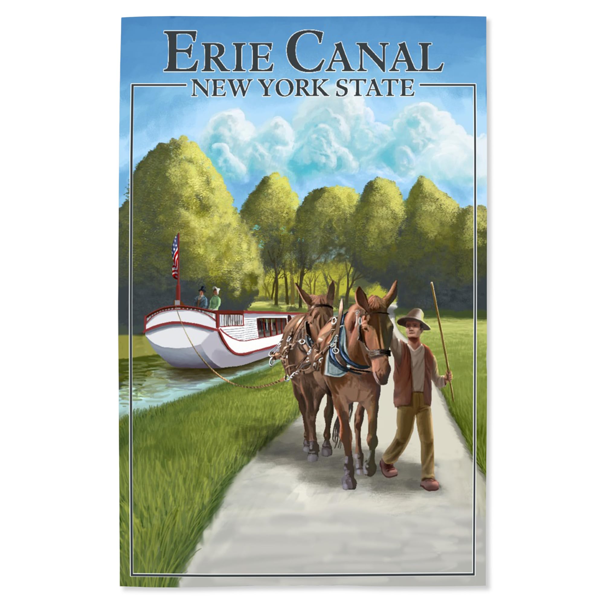 Lantern Press 16x24 Inch Giclee Fine Art Print - New York Erie Canal Landscape with Horses - Wall Decor for Living Room, Office & Bedroom