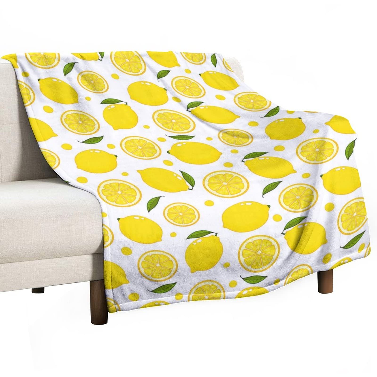 Soft Yellow Lemon Flannel Throw Blanket - Lightweight Cozy Plush Blanket for Bed, Couch & Living Room - Perfect for Home Decor, Nap Time and Gift Giving
