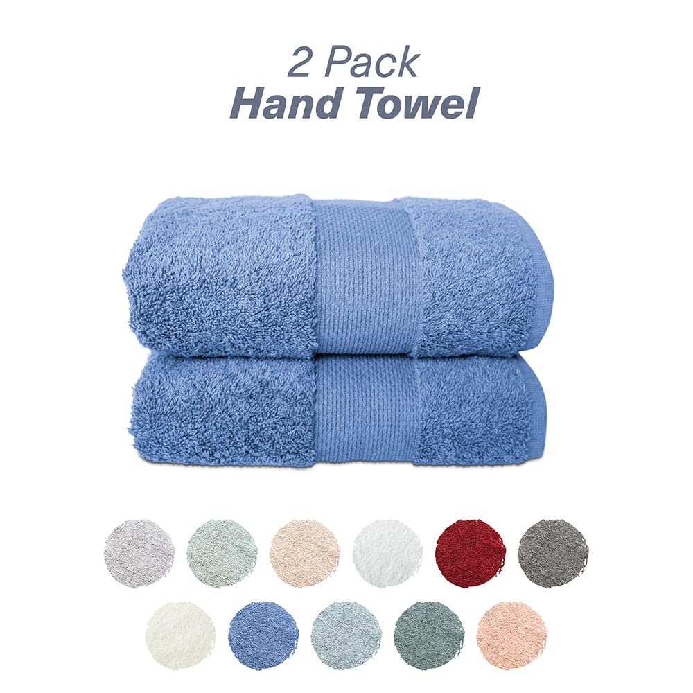Premium Turkish Cotton Hand Towels 2-Pack (16x28 Inches) - Ultra Soft, Highly Absorbent & Quick-Drying Towels for Face, Body, Kitchen & Bathroom - Luxury Bath Towel Set in Blue - Perfect for Spa, Guest Bathrooms & Upscale Hotels