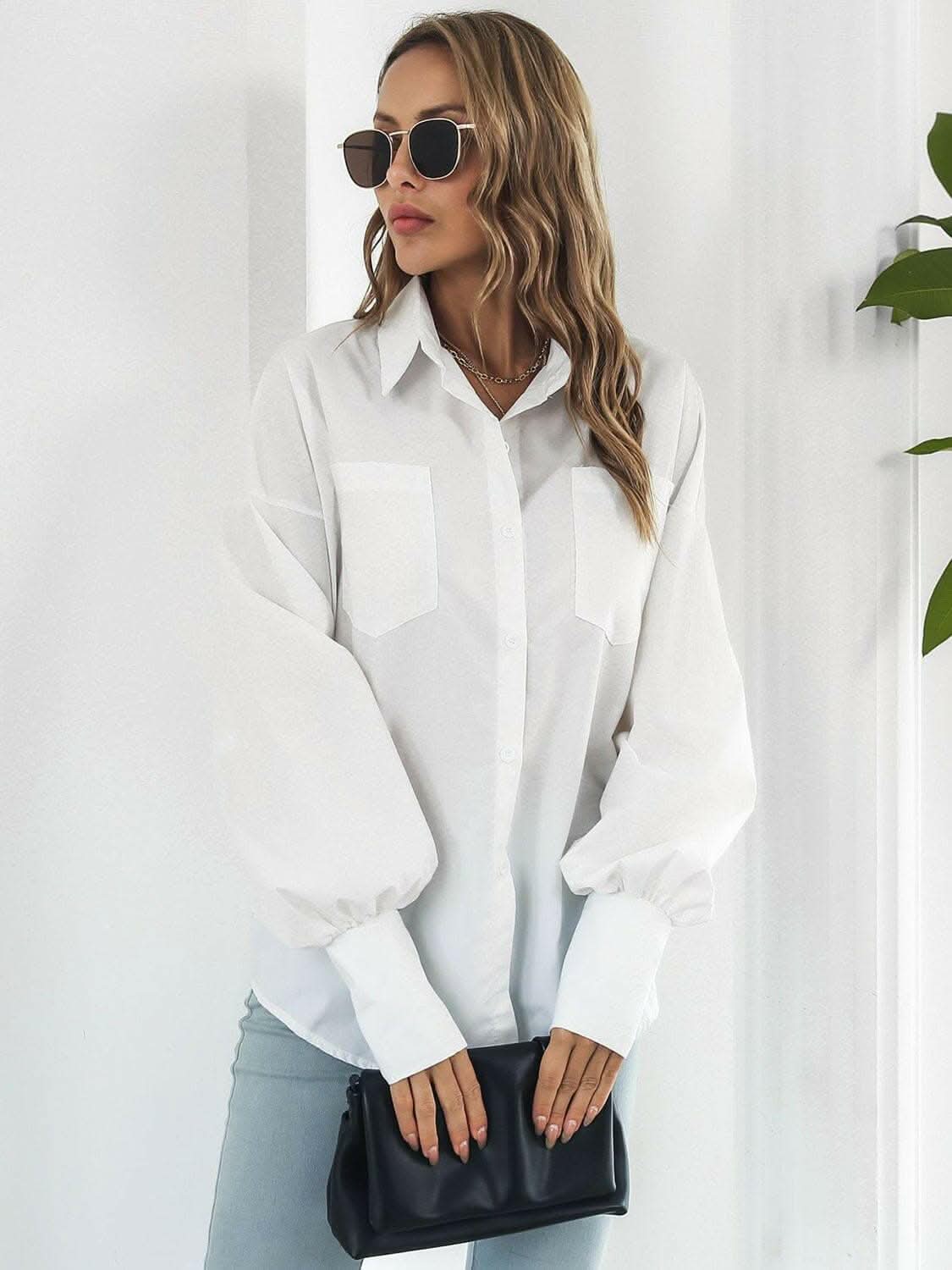 Stylish Lantern Sleeve Blouse for Women - Trendy Loose Fit Tops for Casual Outings & Office Wear
