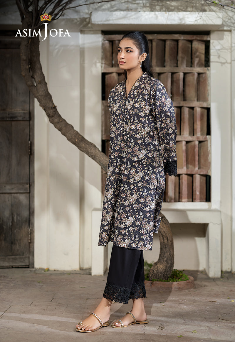 Elegant Cambric Black Kurti by Asim Jofa - Perfect for Festive Occasions & Ethnic Wear