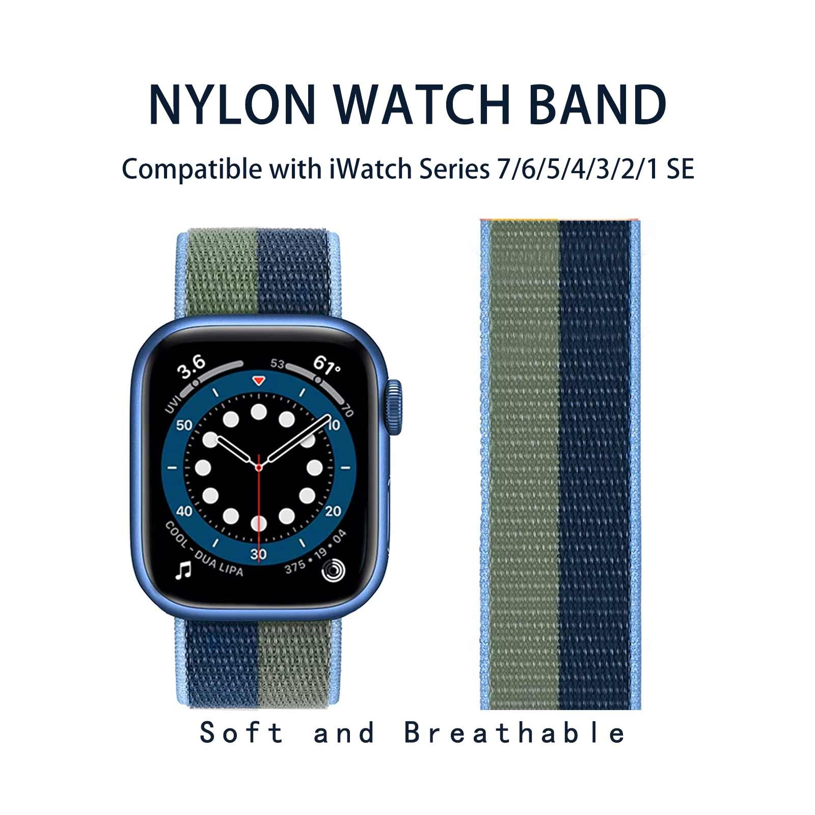 Durable Nylon Sport Loop Band Compatible with Apple Watch Series 1/2/3/4/5/6/7/8/SE - Soft Breathable Strap for Workout, Running & Everyday Wear