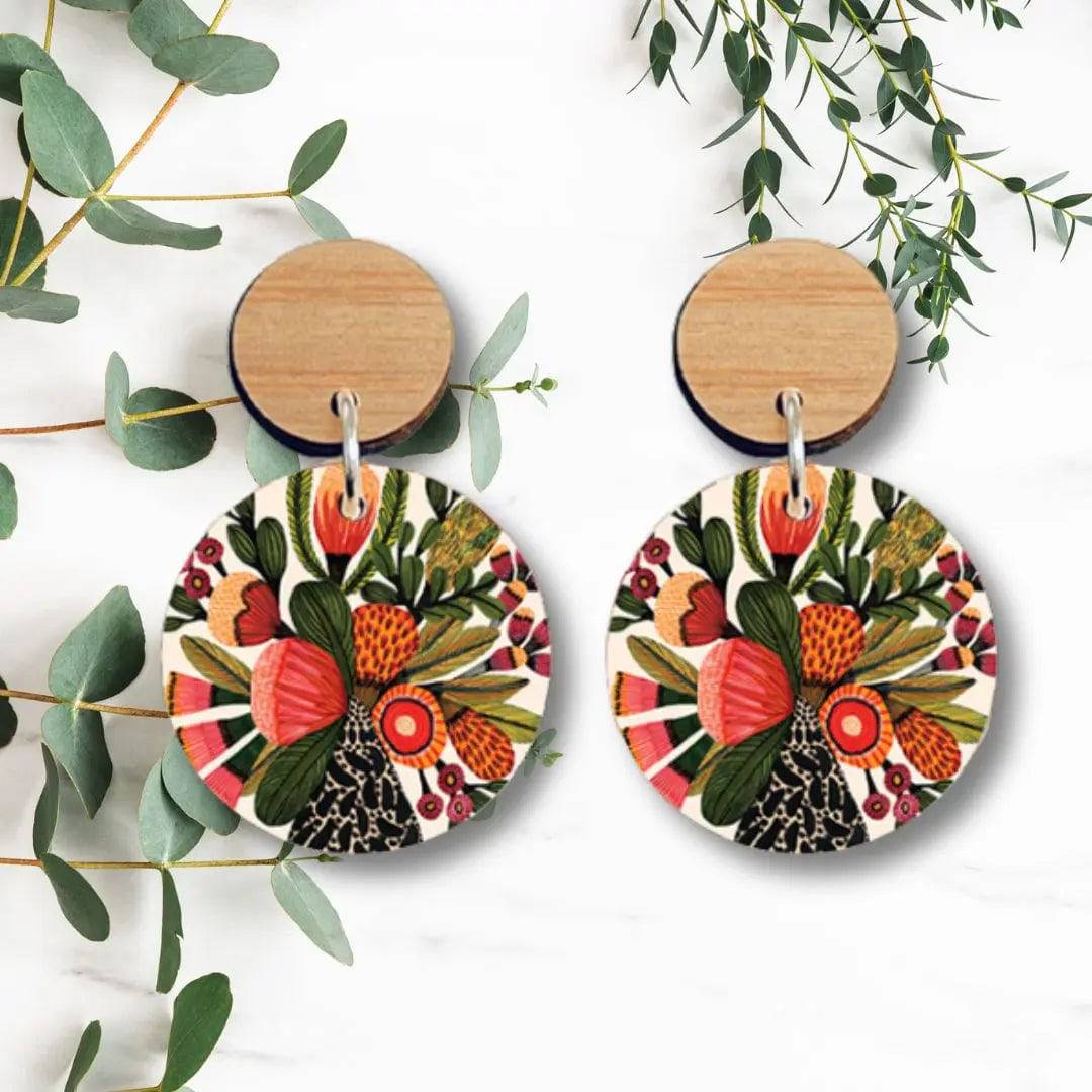 Handmade Australian Native Flowers Wooden Earrings | Boho Nature-Inspired Jewelry for Women | Perfect for Festivals, Weddings & Everyday Wear