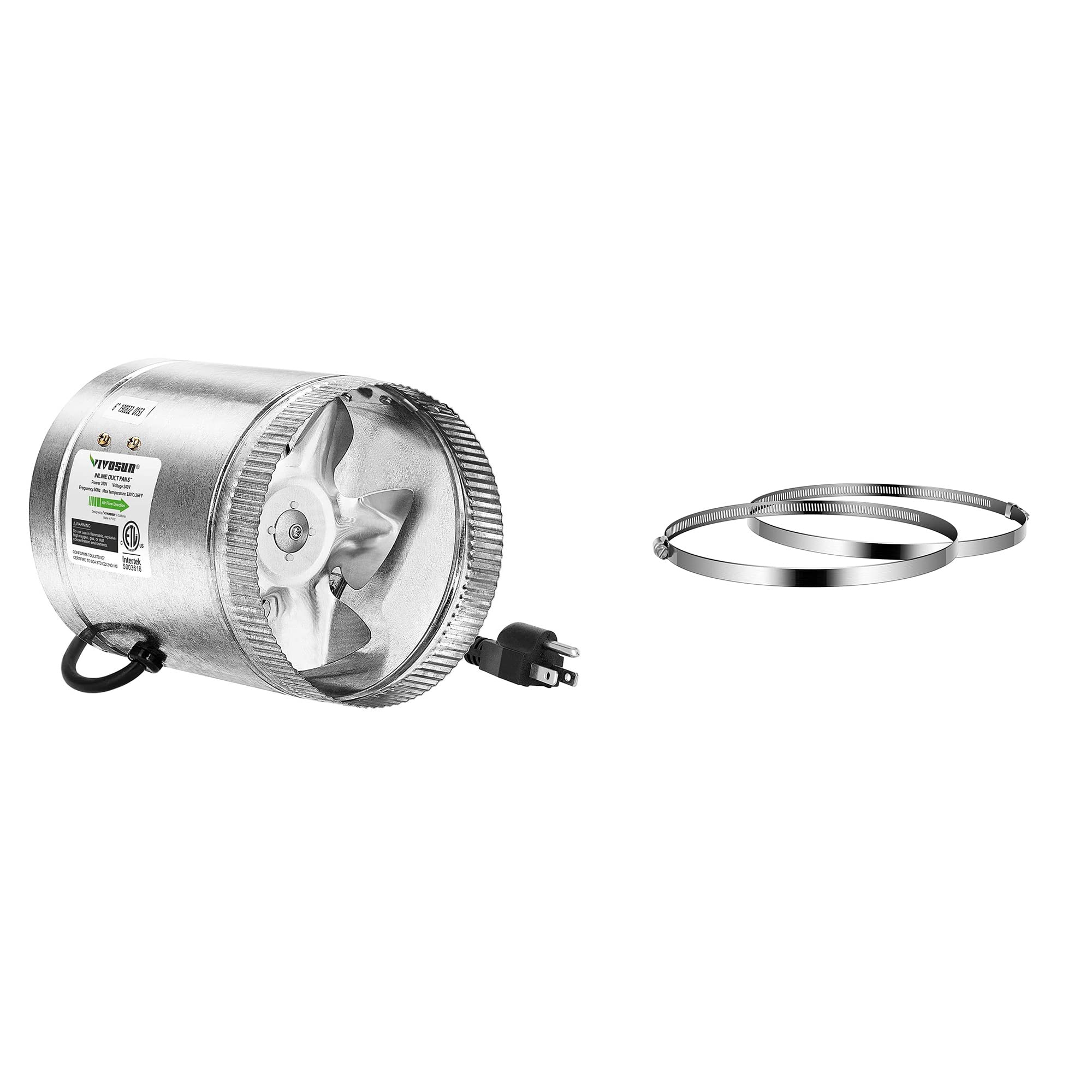 VIVOSUN 6 Inch Inline Duct Fan with Stainless Steel Clamps - High CFM Ventilation Fan for Grow Tents, Hydroponics & Indoor Air Circulation - Quiet & Durable HVAC Exhaust Fan System