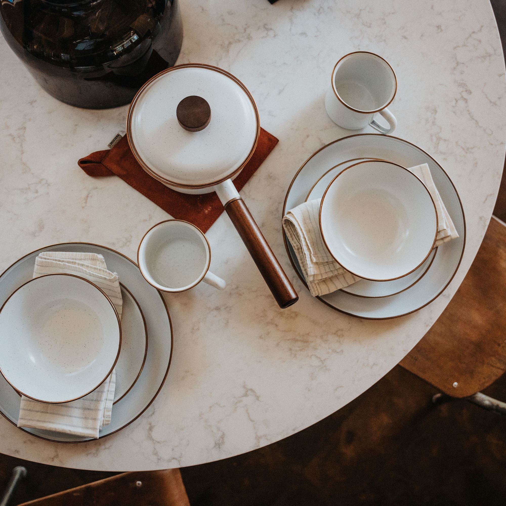 Premium Enamelware Dining Set - Durable & Stylish Eggshell Finish for Camping, Picnics & Rustic Home Decor