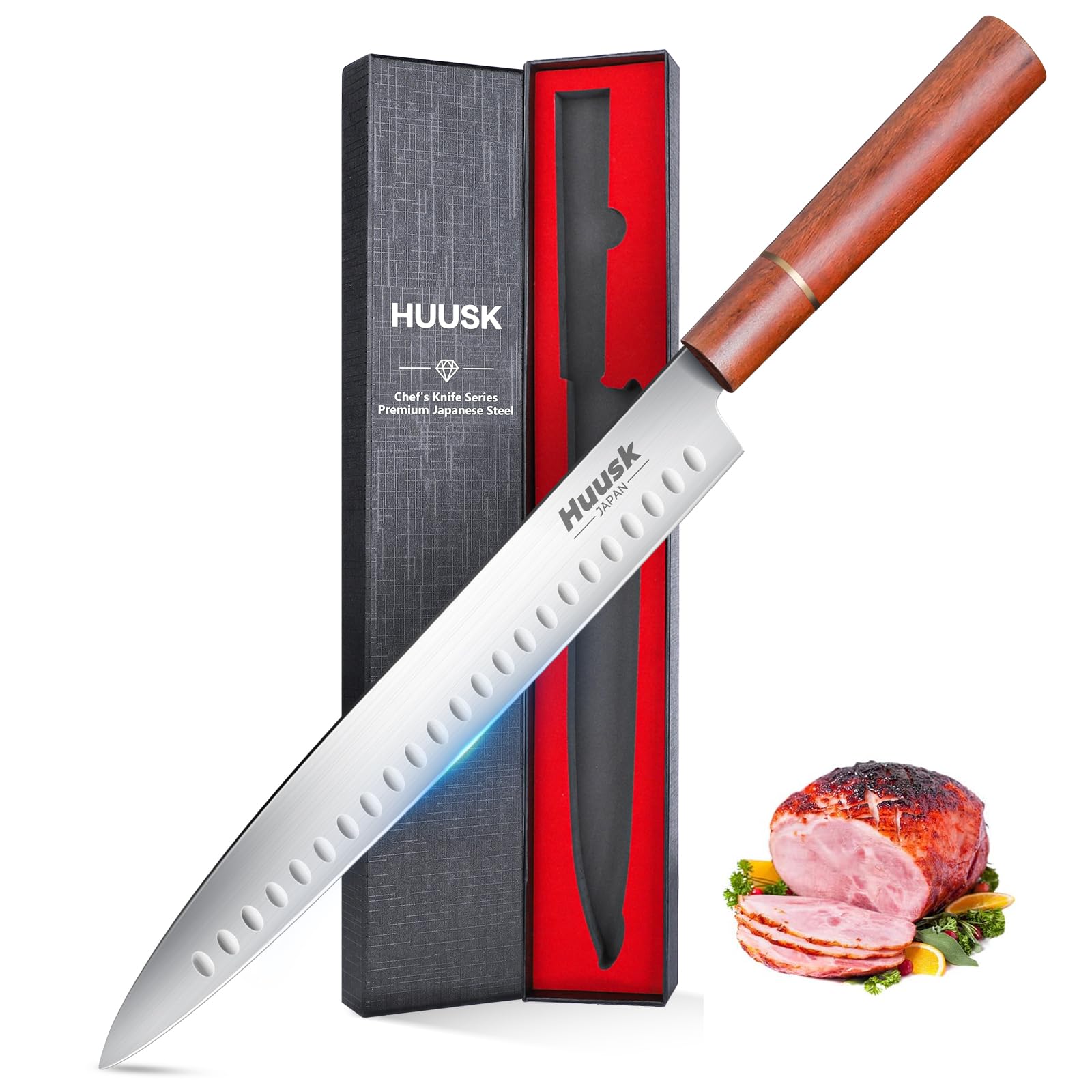 Premium Japanese Huusk Knives - High-Carbon Steel Brisket Carving Knife for Meat Slicing, BBQ & Turkey - Professional Butcher Breaking Knife for Rib Roast & Meat Trimming - Perfect Valentine's Day Gift for Chefs & Grill Masters