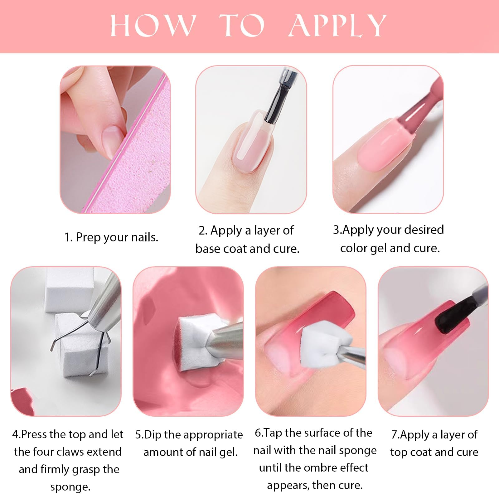 9 Colors Ombre Gradient Nail Polish Kit with 100 Nail Sponges & 4 Metal Grabber Claws - DIY French Manicure, Aura Nails, Sponge Ombre Nail Art for Home Salon & Professional Use