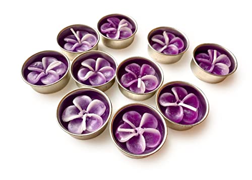 Sunne Tropical Flower Tealight Candles - 10 Pack Purple Hawaiian Plumeria Scented Candles for Birthday Parties, Weddings, Baby Showers & Home Decor | Romantic Ambiance & Aromatherapy