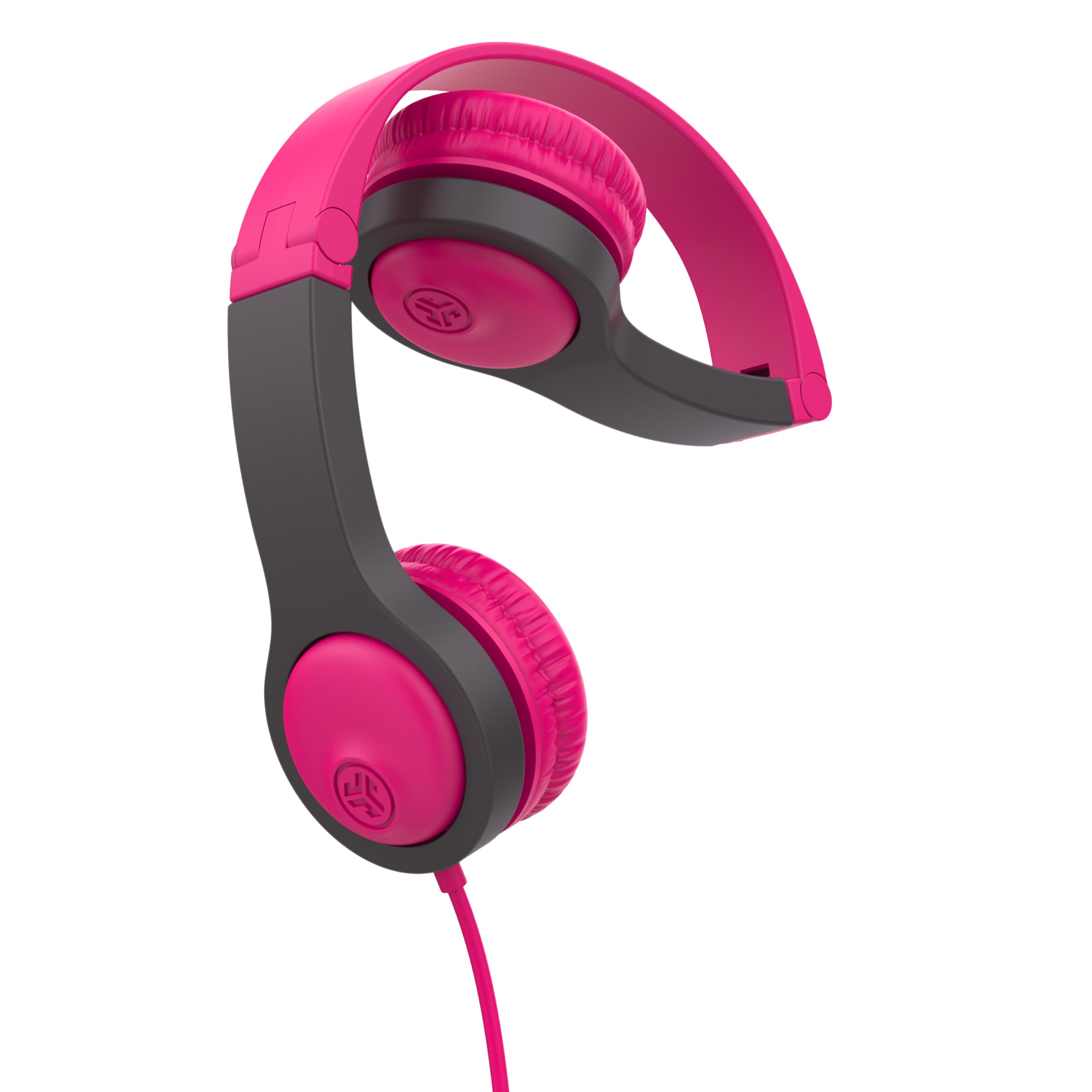 JLab JBuddies Gen 2 Folding Kids Headphones - Volume Limited Safe Headphones for Toddlers Ages 2+ with Noise Isolation | Pink & Grey | Perfect for Airplane Travel, Online Learning & Home Entertainment