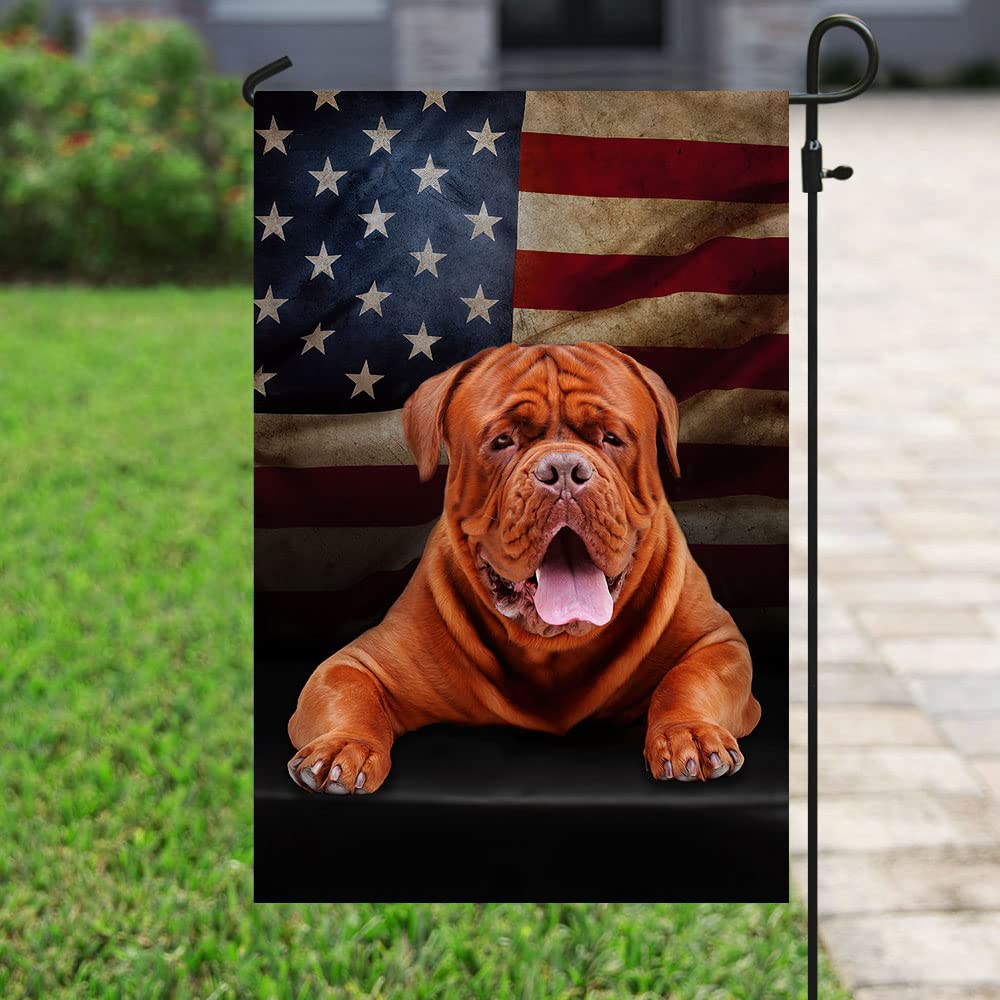 American Flag for Dog Lovers - Dogue de Bordeaux Patriotic Outdoor House Flag for Yard Decoration | Perfect for Backyard, Garden, and Front Porch Display