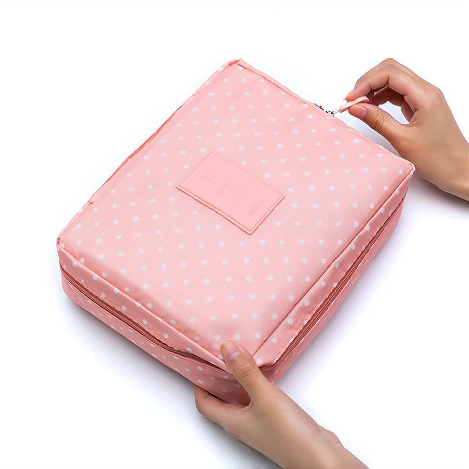 Bluwings Multifunctional Printed Cosmetic Organizer Bag for Women - Travel Makeup Pouch with Handle & Premium Zipper - Jewelry & Stationery Storage Case (Pink) - Perfect for Travel, Home Vanity & Daily Use