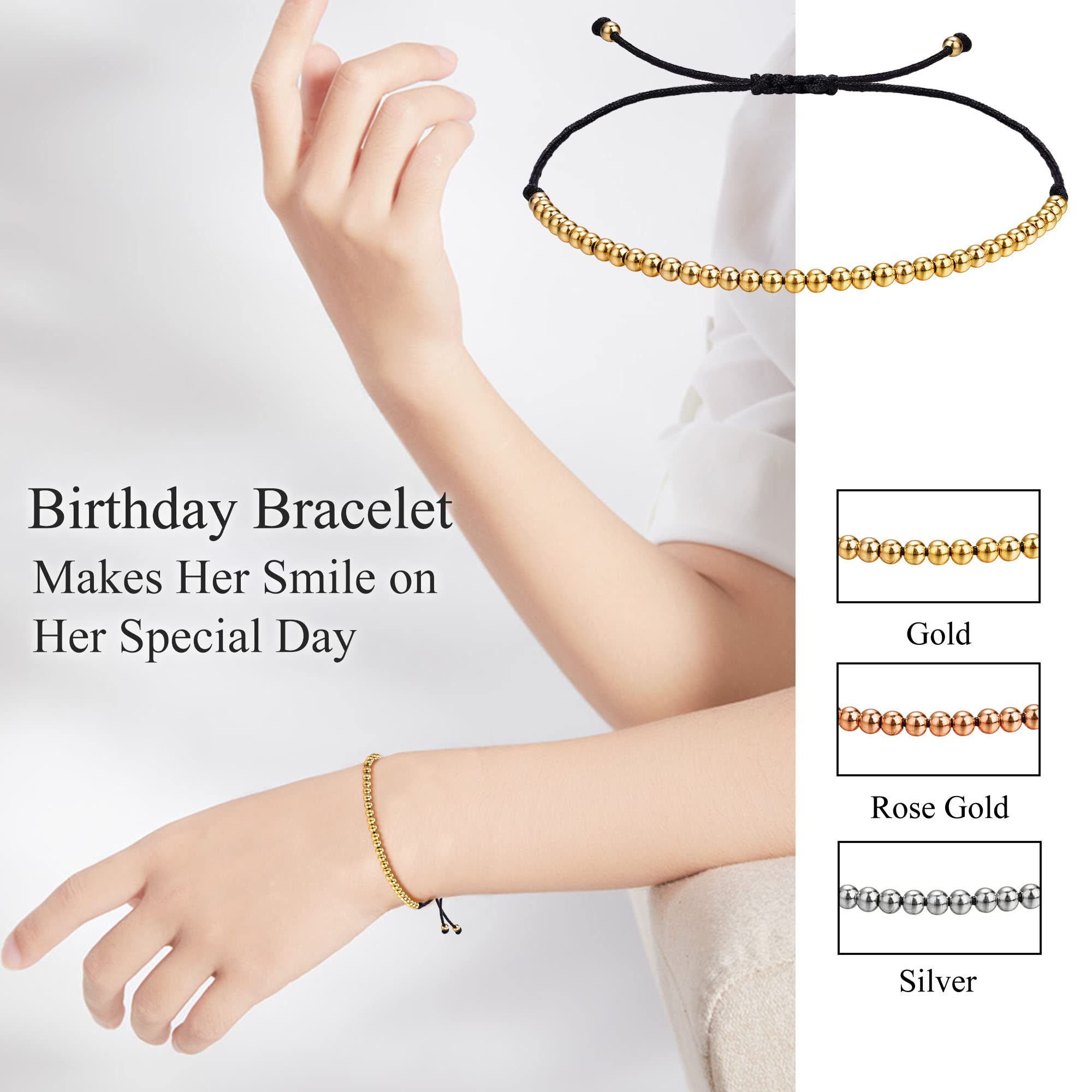 Birthday Bracelets for Women - Adjustable Beaded Jewelry Gift for Teen Girls, Daughter, Wife, Sister & Best Friend - Silver, Gold & Rose Gold Link Strand Bracelet - Perfect for Birthday, Christmas & Anniversary Celebrations - Ideal for Everyday Wear, Parties & Special Occasions