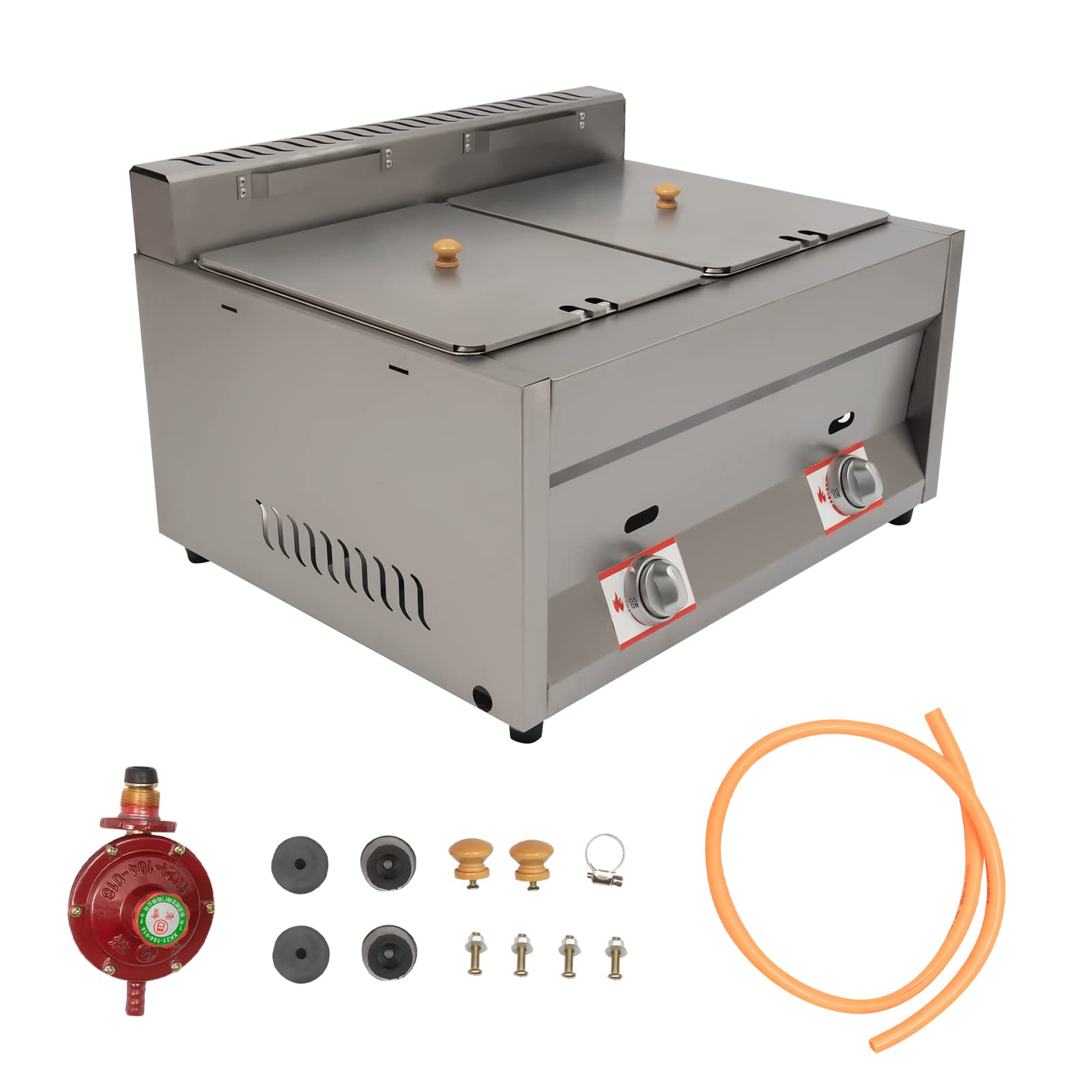 LOYALHEARTDY Commercial 12L/3 Gal 2 Well Stainless Steel Deep Fryer - Natural Gas/Propane Fryer, Food Warmer & Steamer Heater for Restaurants, Food Trucks & Catering Businesses