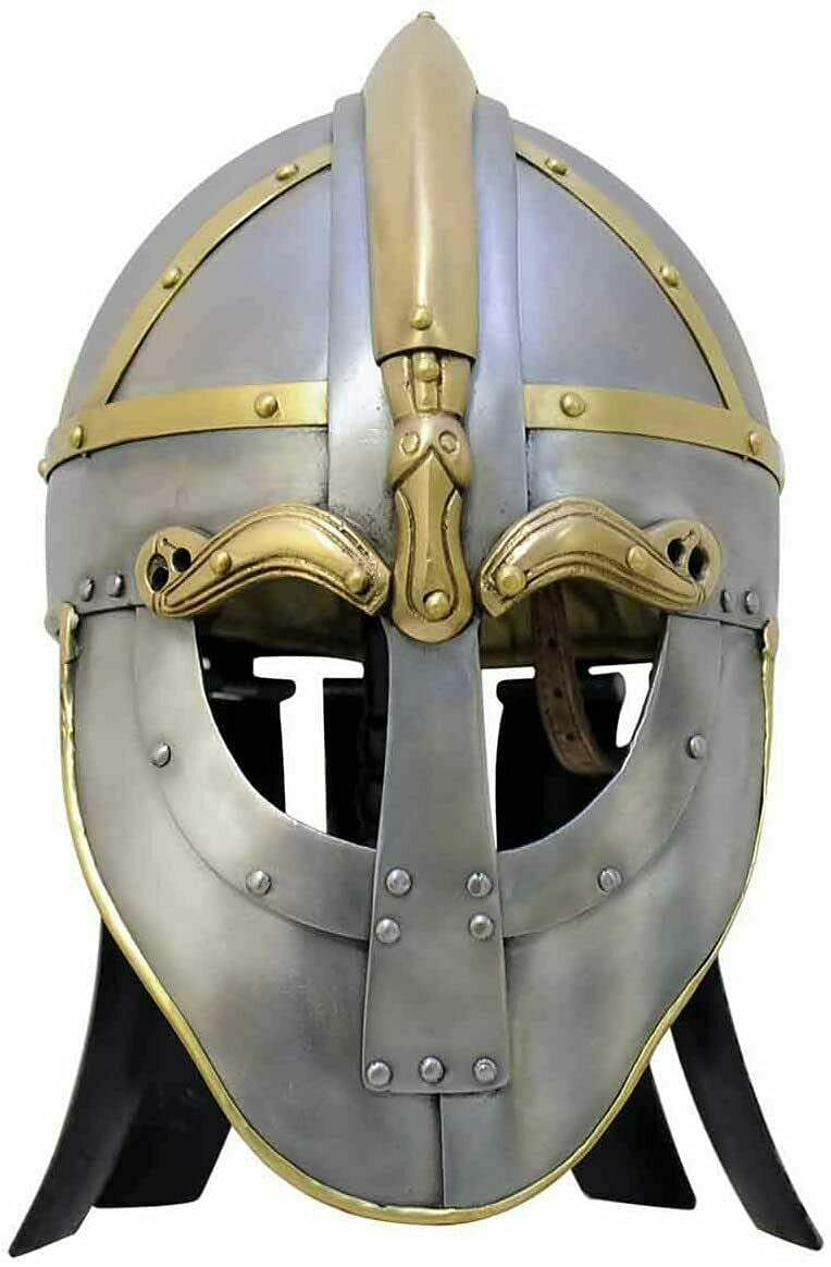 Viking Helmet Medieval Armor Mask - Authentic Silver Norse Warrior Costume Helmet for Cosplay, Halloween & Historical Reenactment