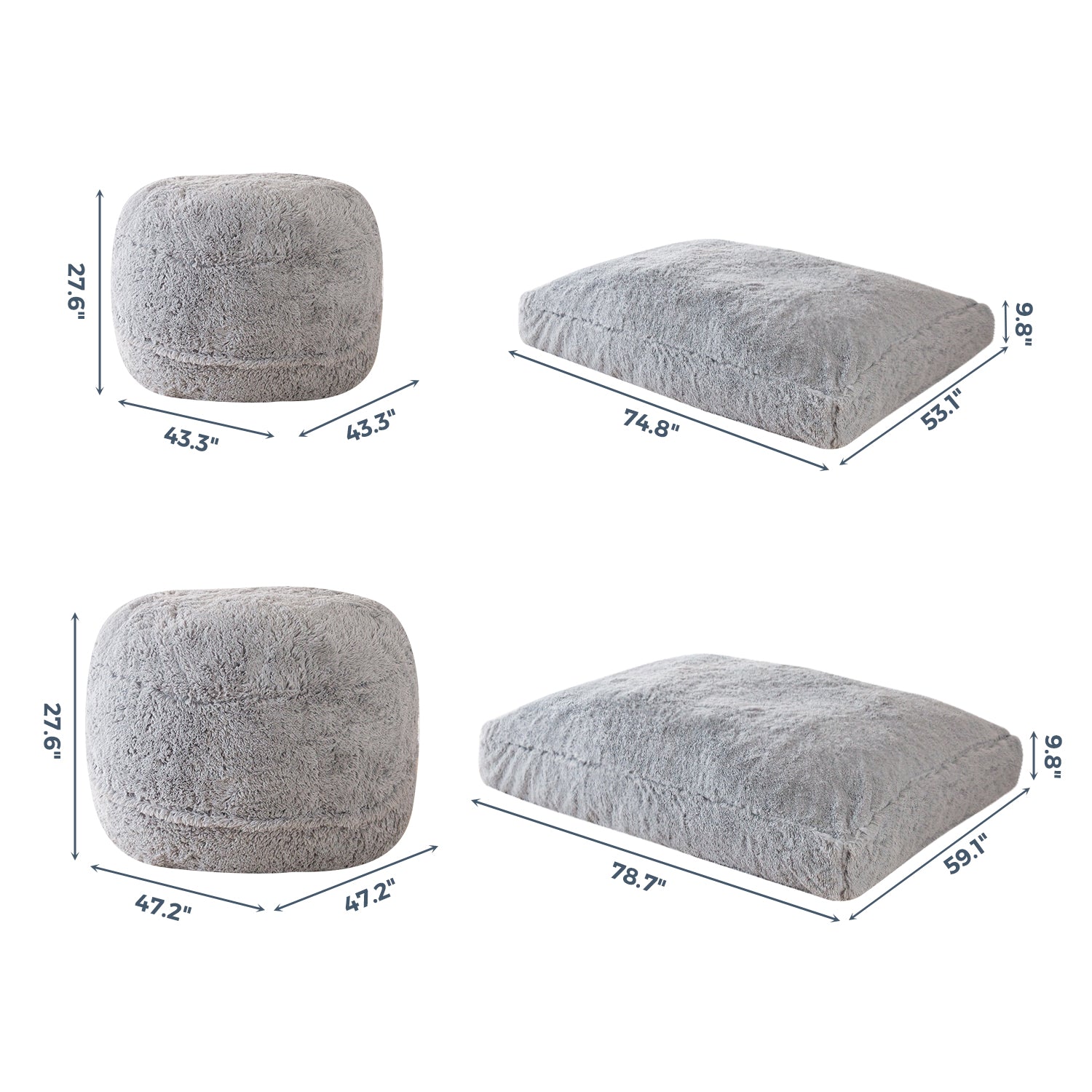 MAXYOYO Giant Bean Bag Bed - Extra Large Faux Fur Convertible Bean Bag Chair to Bed for Adults, Grey | Perfect for Living Room Lounging, Bedroom Relaxation & Guest Sleeping
