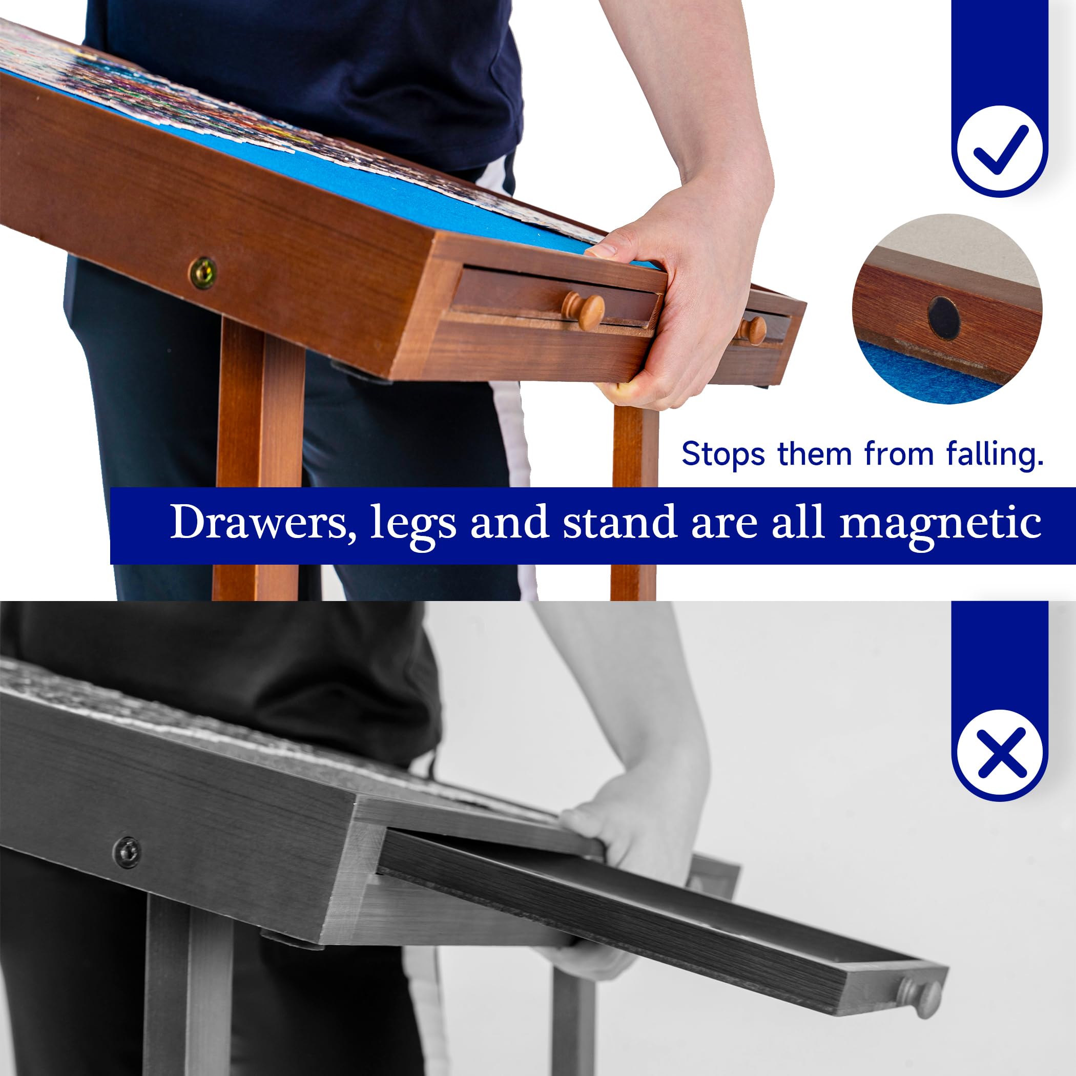 Premium Jigsaw Puzzle Table with Foldable Legs & Adjustable Stand - Large Puzzle Board with PP Cover & 6 Storage Drawers - Holds 1500, 1000, 500 Piece Puzzles - Perfect for Family Game Nights, Relaxation & Home Decor