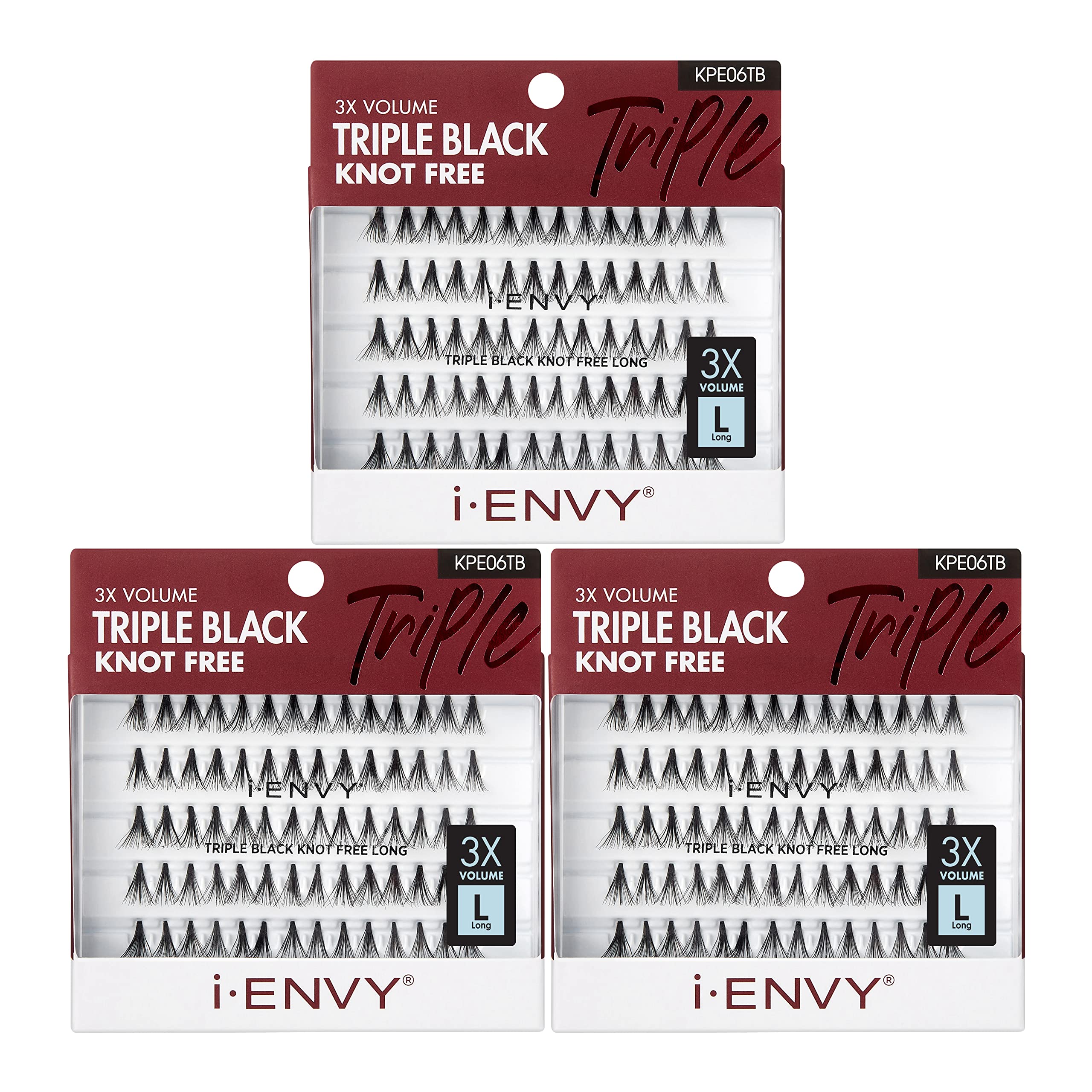 KISS iENVY Triple Black Knot-Free Individual Lashes (Long Length) - 3 Pack for 3X More Volume | Perfect for Dramatic Eye Makeup, Special Occasions & Everyday Glam