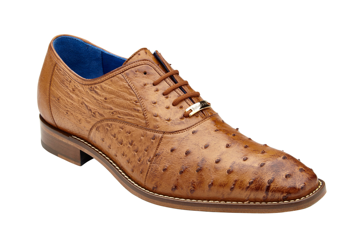 Belvedere Orlando Genuine Ostrich Quill Dress Shoes for Men - Antique Peanut Brown D01 - Premium Business & Formal Occasion Footwear