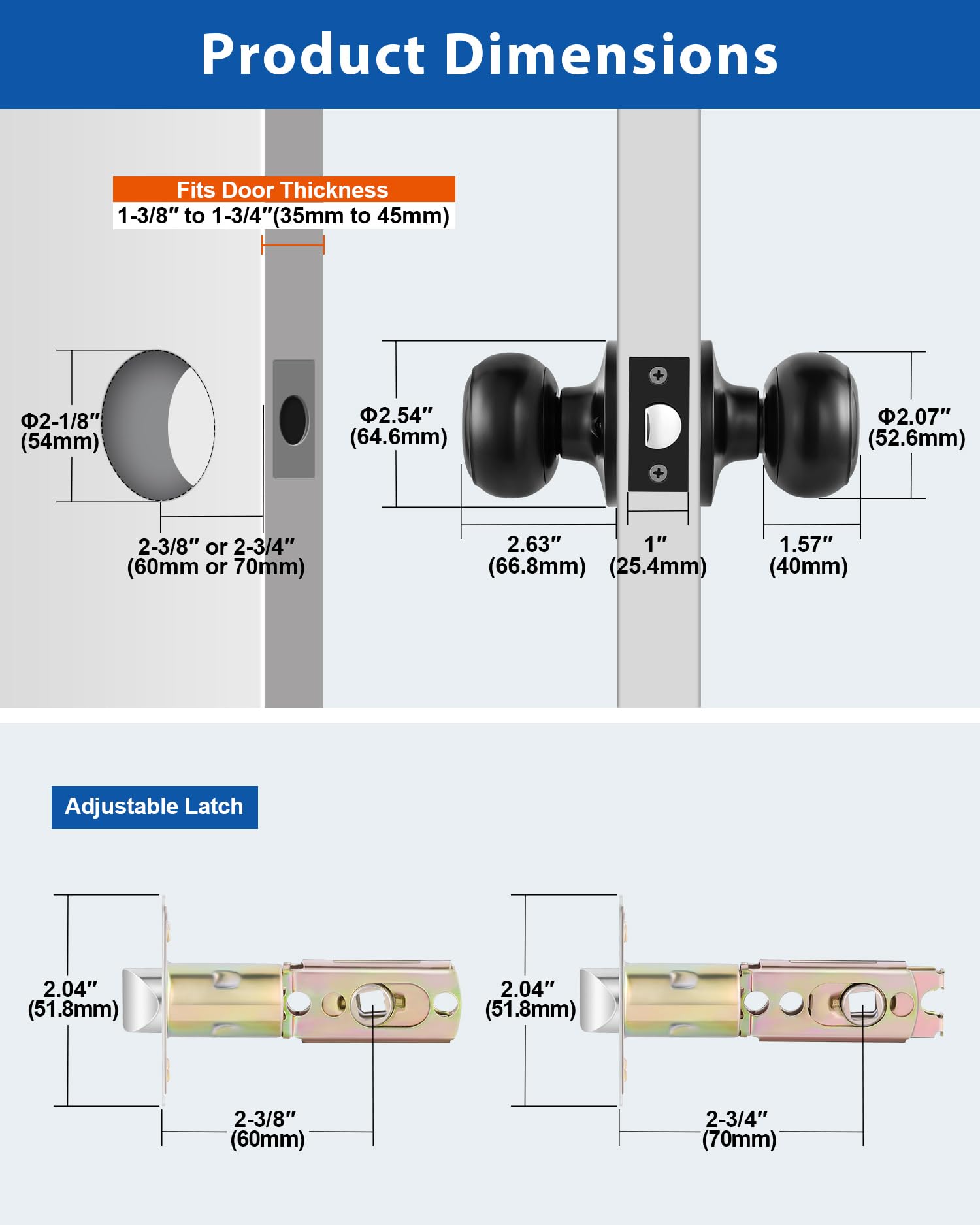 Matte Black Passage Door Knobs - Round Hall & Closet Handles with Keyless Lock - Perfect for Bedrooms, Hallways & Storage Spaces
